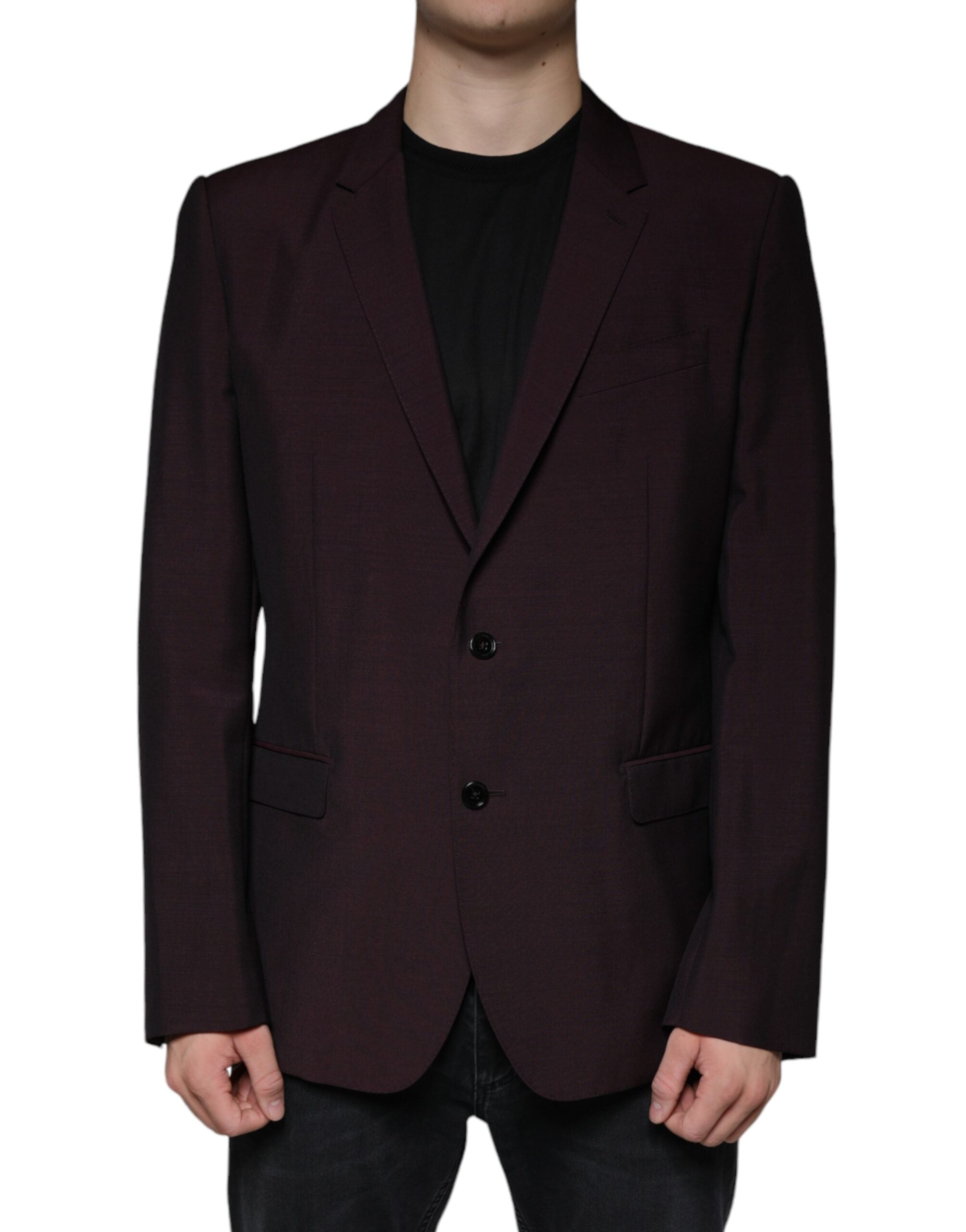 Wool Single-Breasted Blazer — Burgundy
