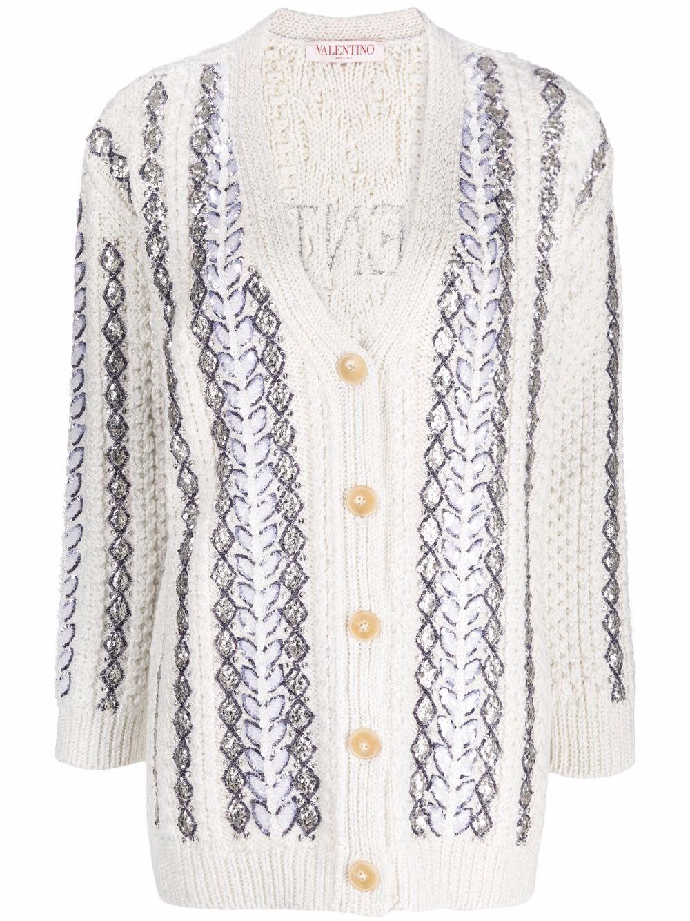 Sequin-embellished knitted cardigan - White