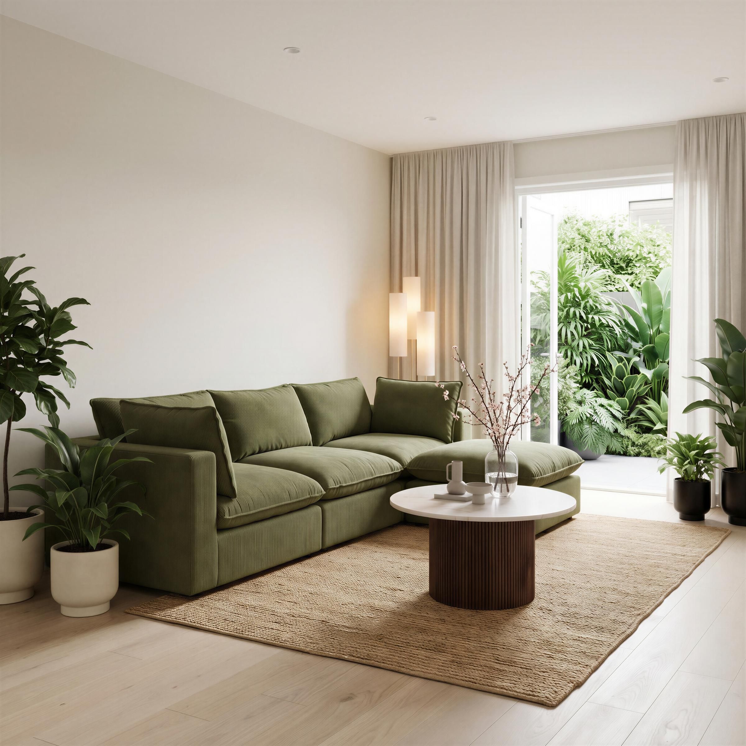 Furnitureboxuk Echo Linen-Look Fabric 3 Seater Modular Chaise Sofa In Green