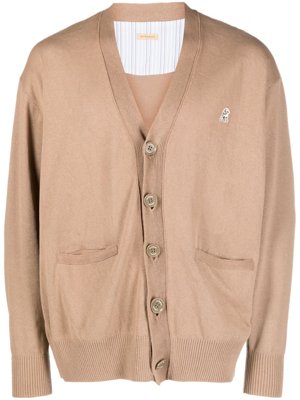 Logo-patch cotton cardigan - Brown