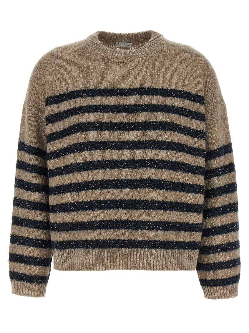 Brunello Cucinelli - striped sequin knit crew neck sweater