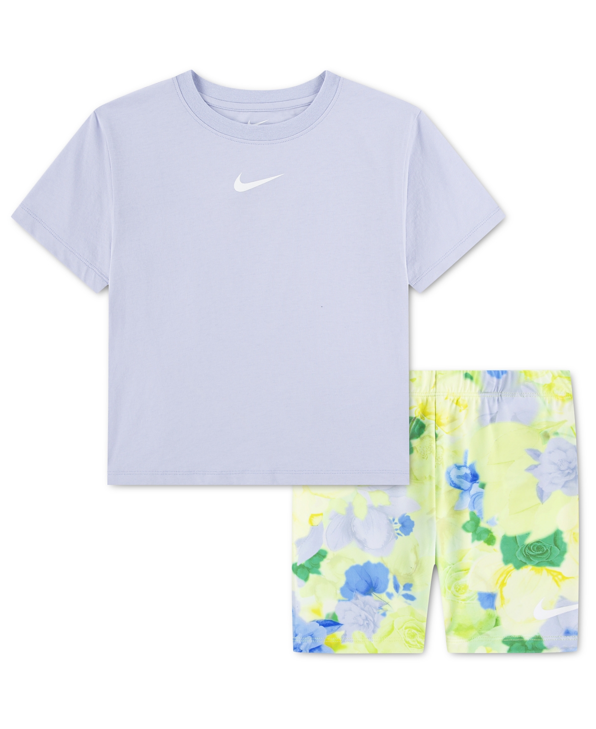 Girls' 4-6X Move with Nature Crewneck T-Shirt and Bike Shorts, 2-Piece Set - Light Liquid Lime