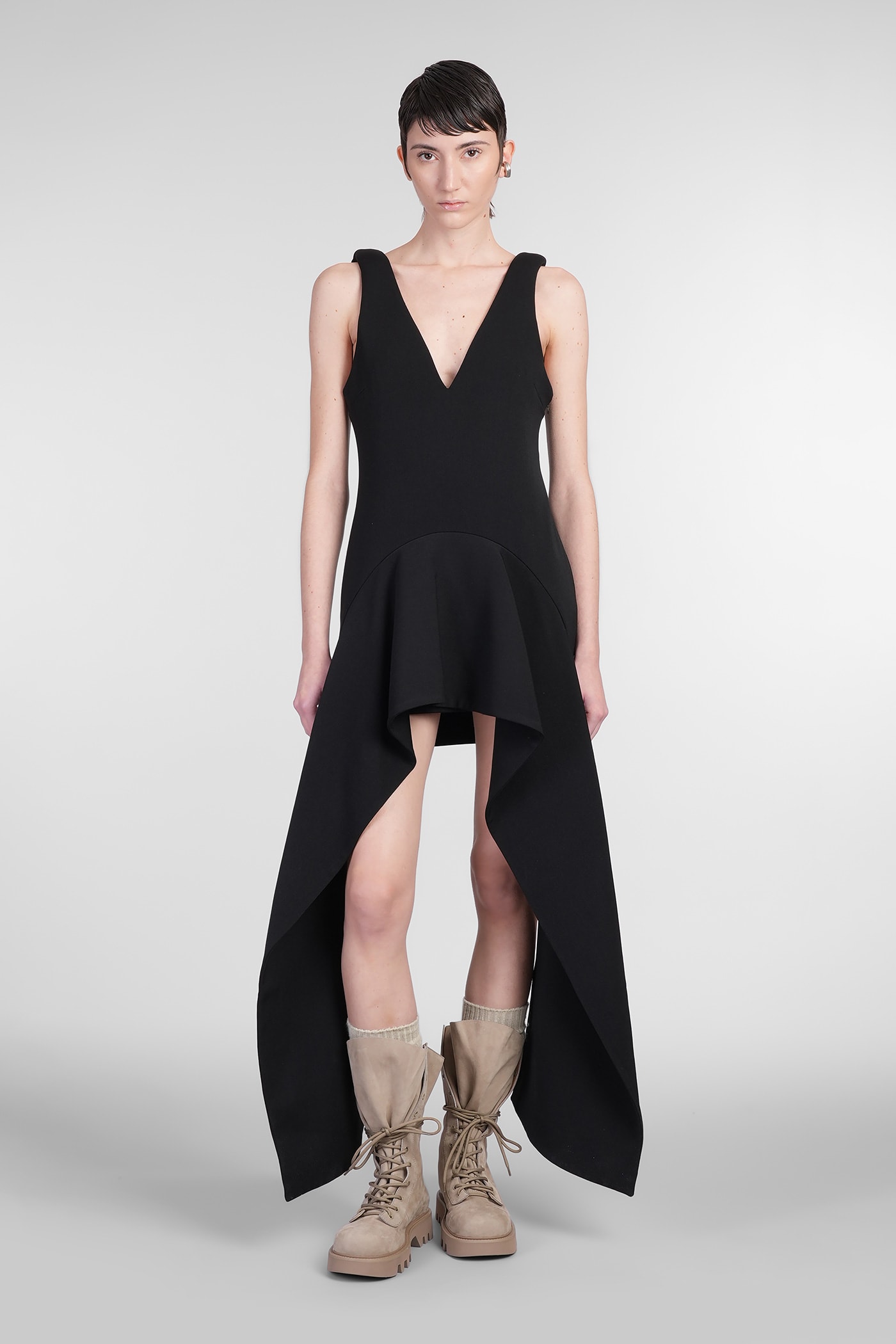 V-neck draped mini dress - Black