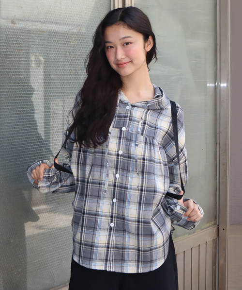 CHECK STRING BLOUSE GREY