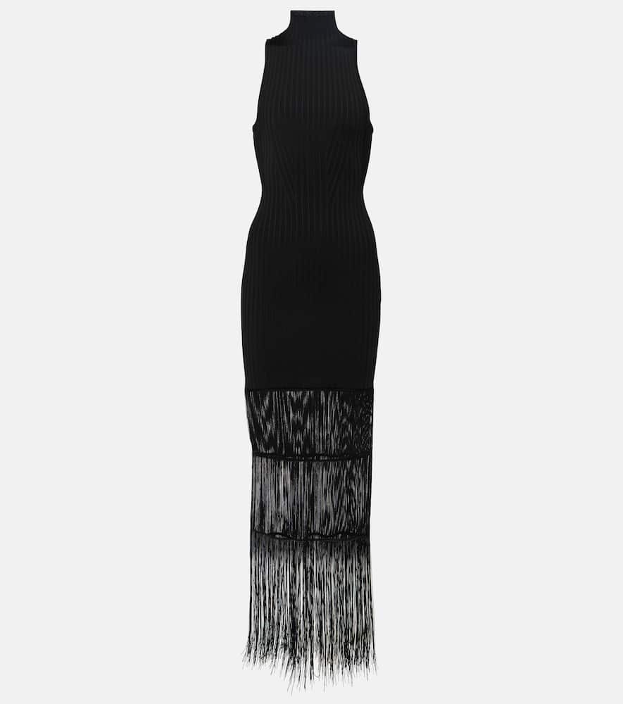 Zare fringed ribbed-knit maxi dress