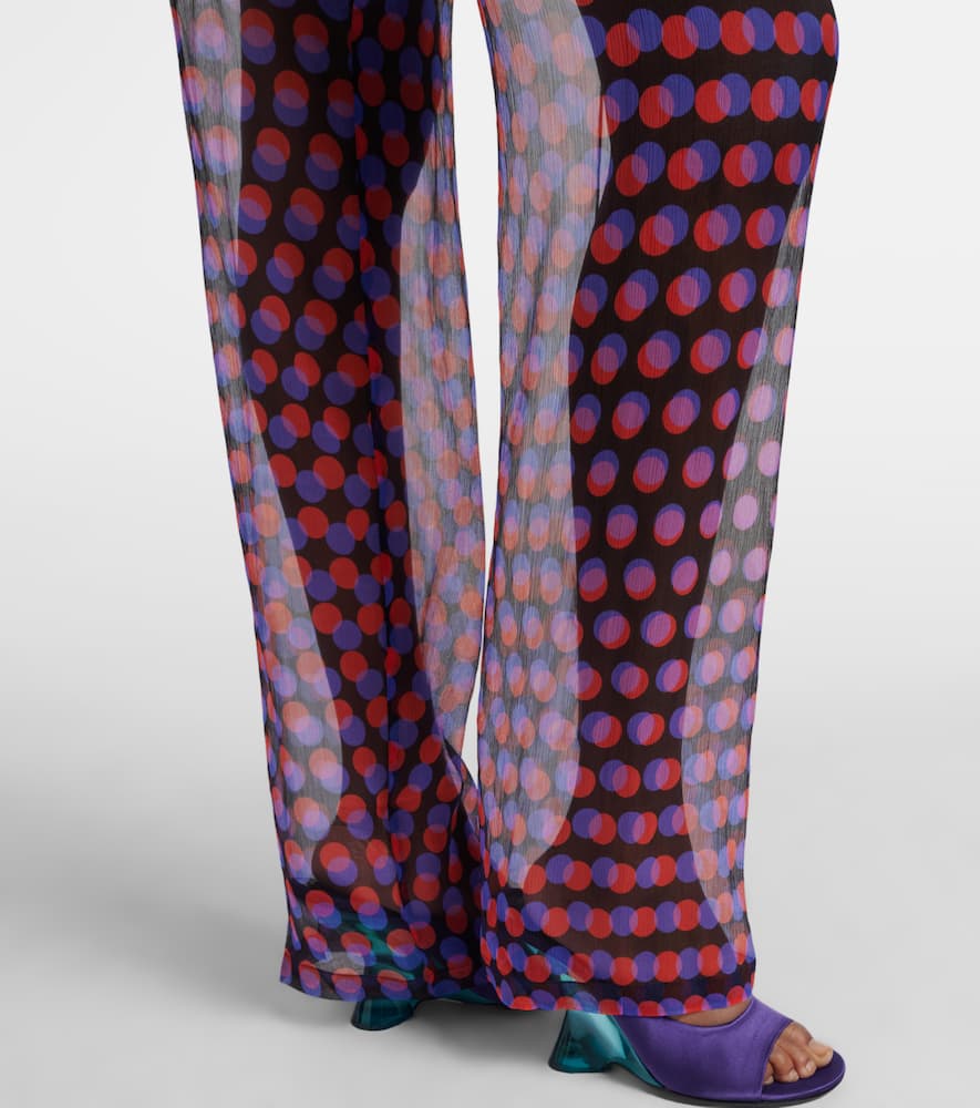 Polka-dot silk straight pants