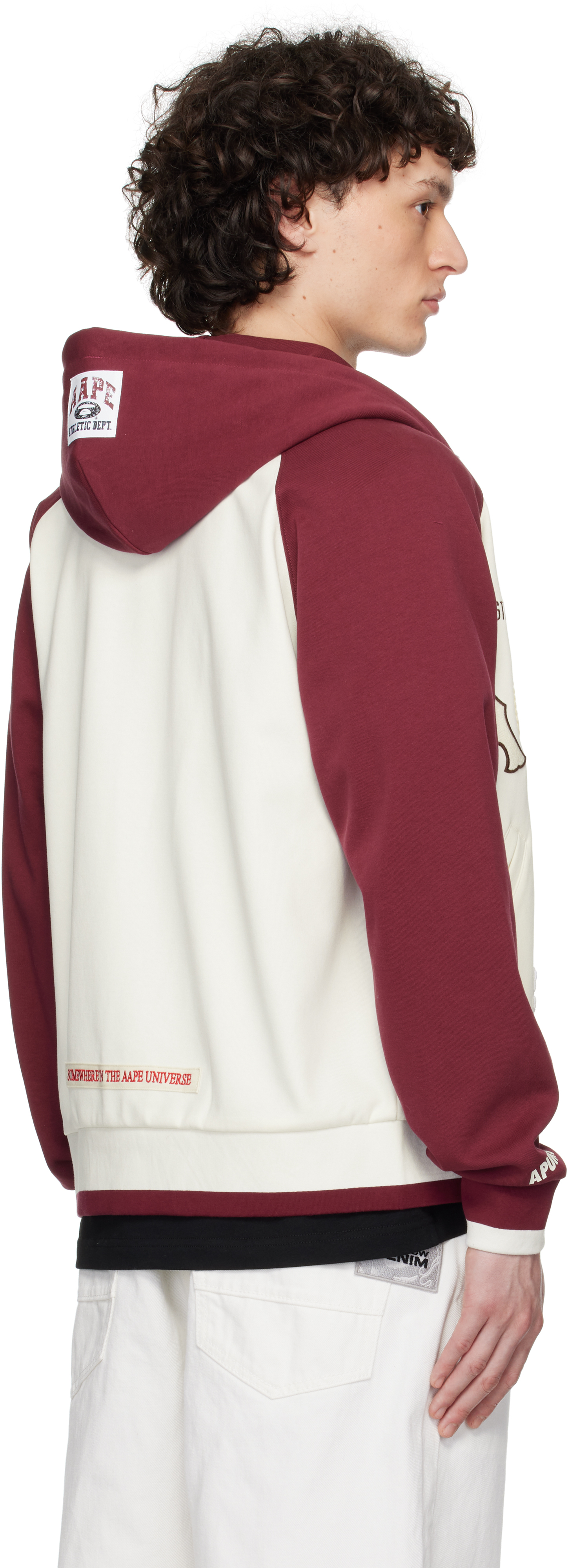 AAPE by A Bathing Ape Off-White & Burgundy Main Zip Up Jacket