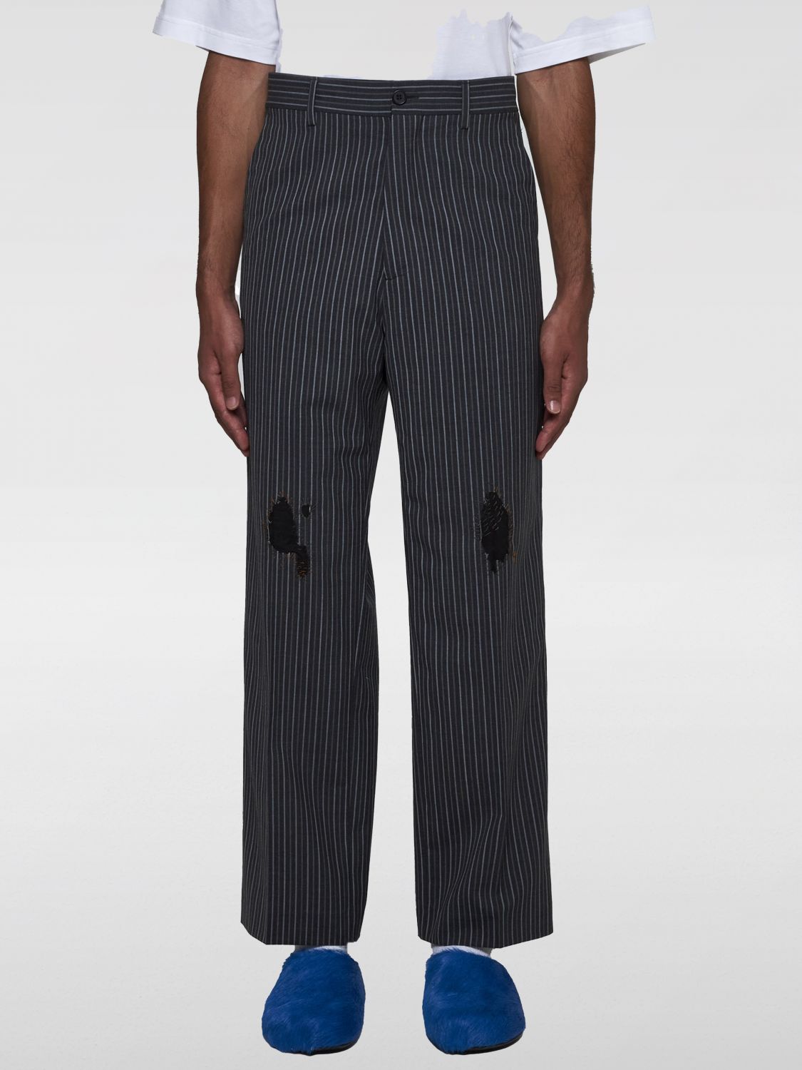 Distressed-effect striped trousers - Black