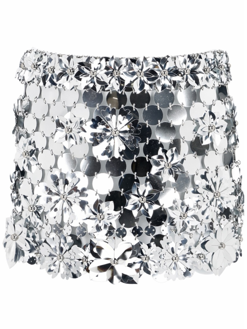Silver Floral Mini Skirt