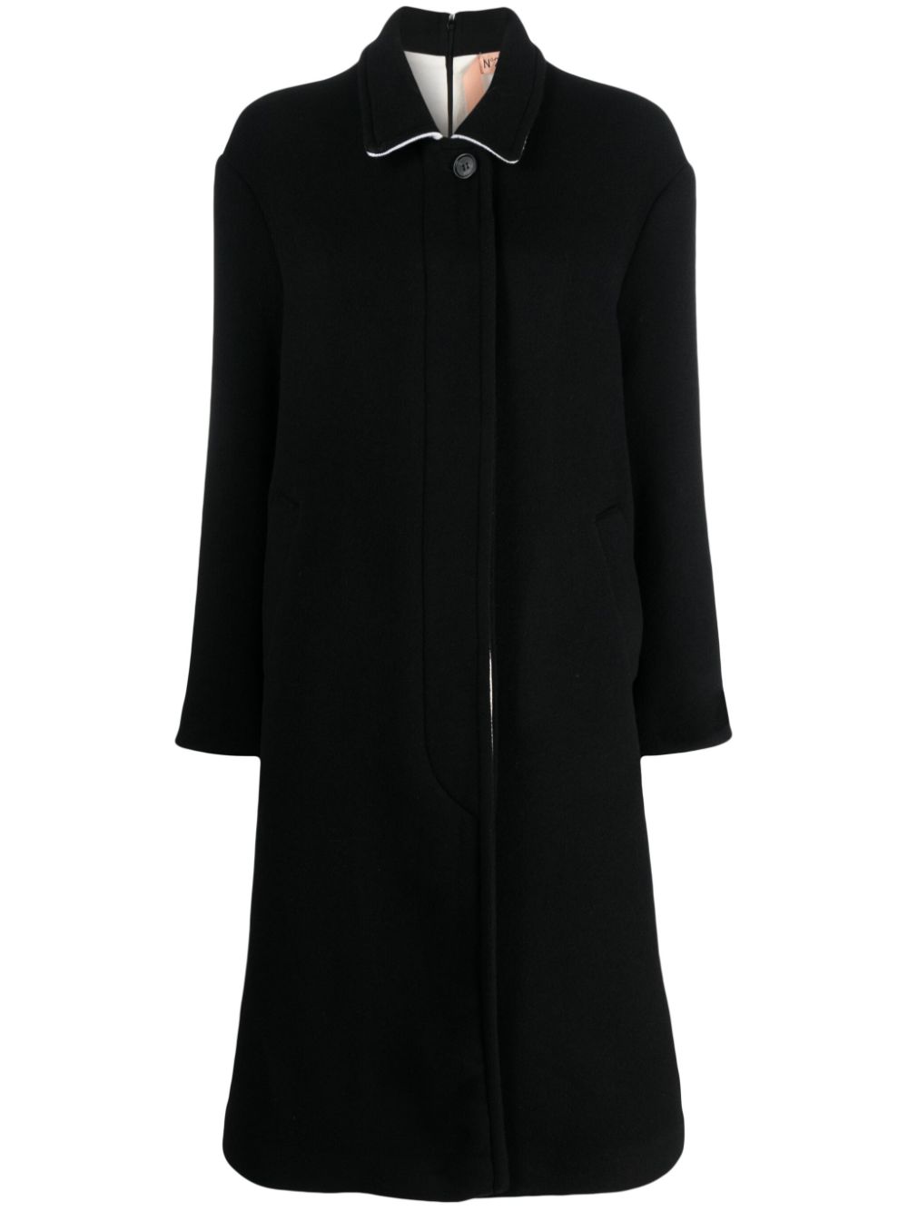 Contrast-trim single-breasted wool-blend coat - Black