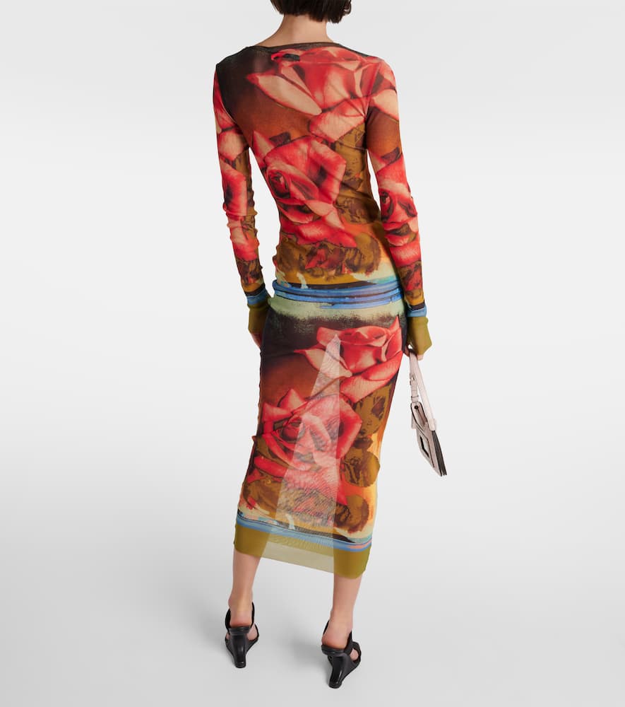 Floral semi-sheer midi dress
