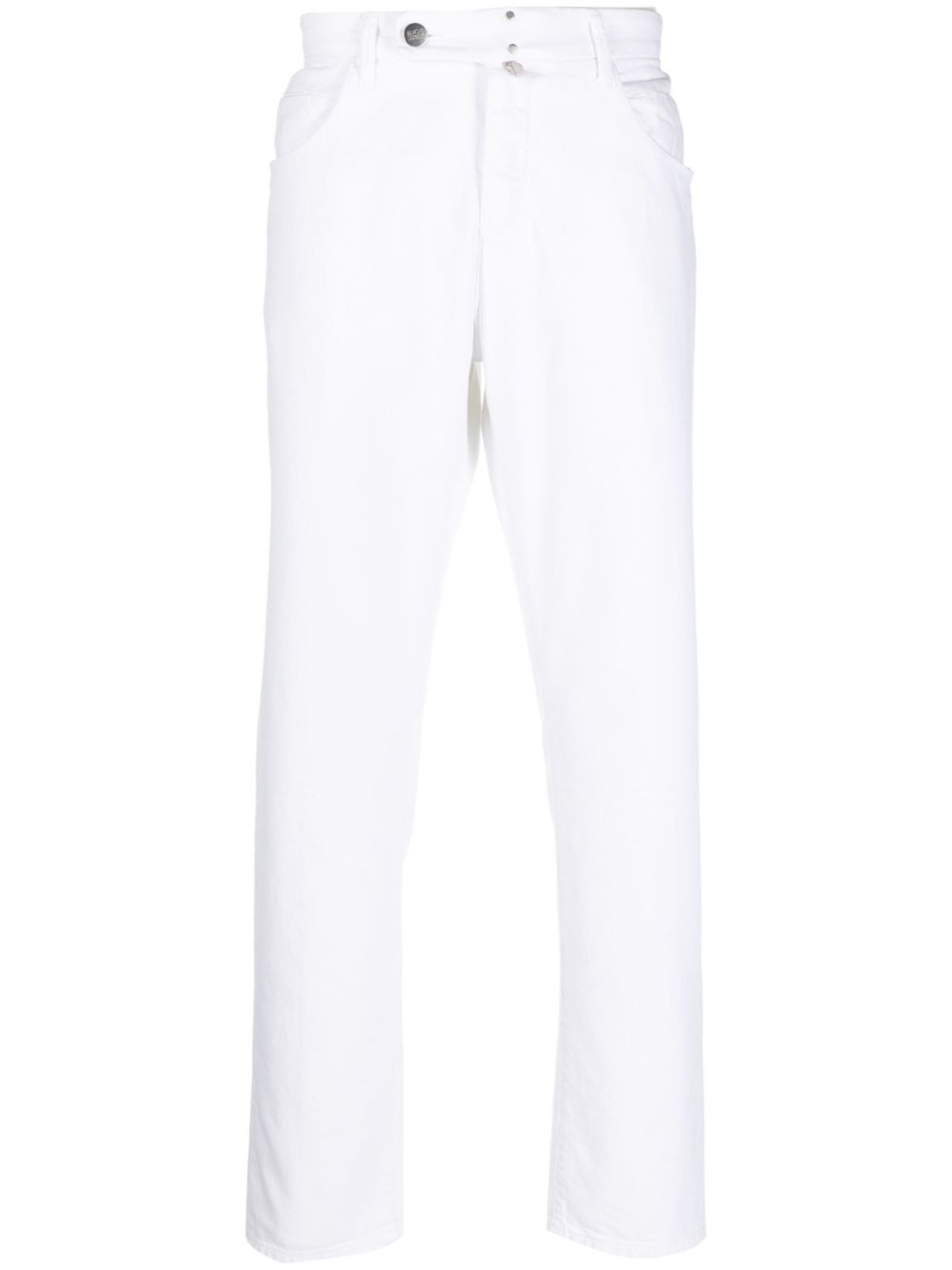 Off-centre button-fastening trousers - White