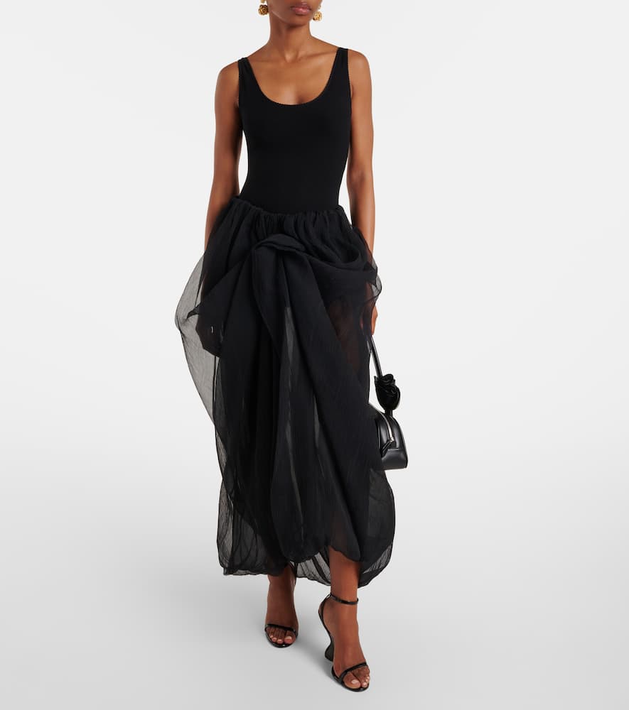 Ruffled silk tulle maxi skirt