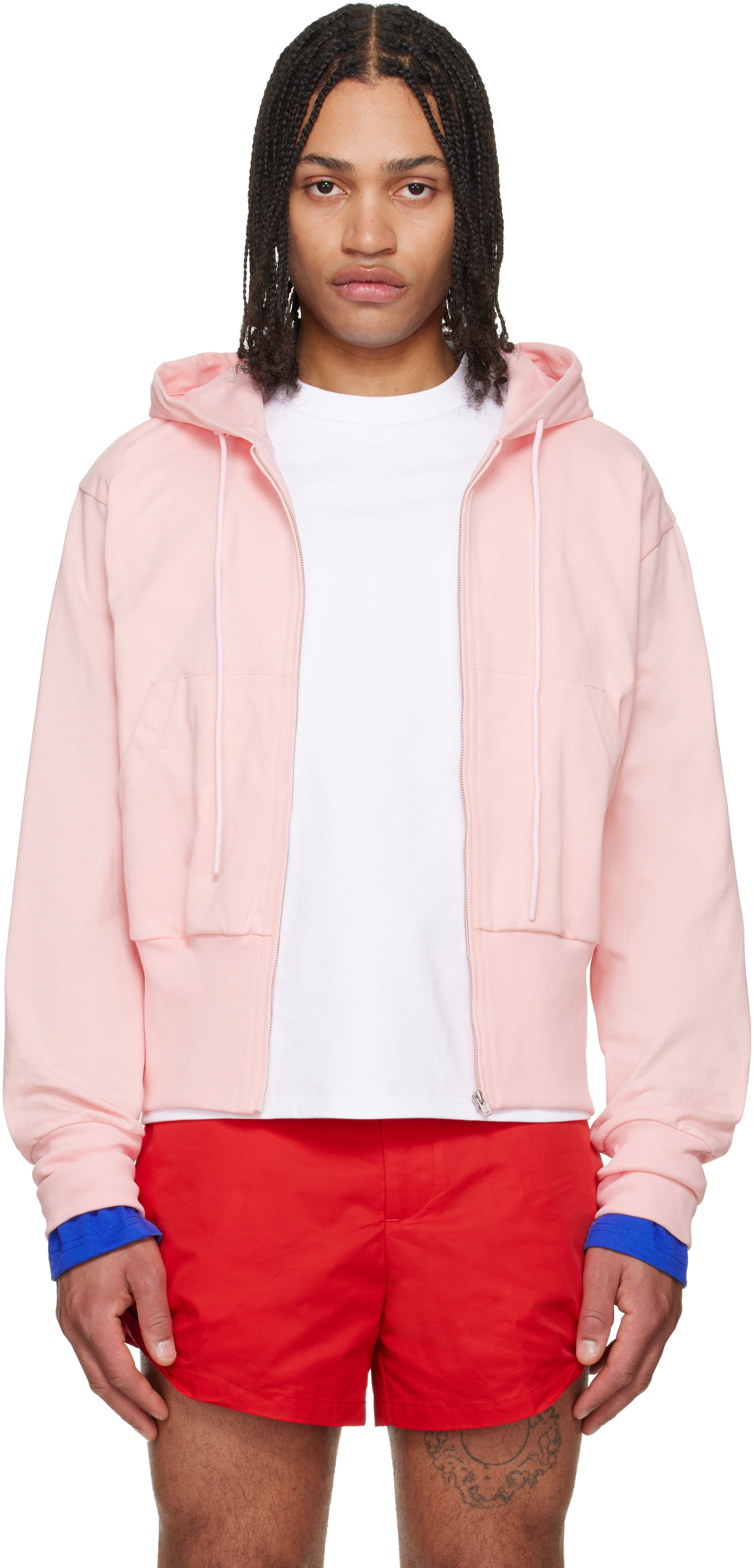 Pink Wide Band Zip-Up Hoodie
