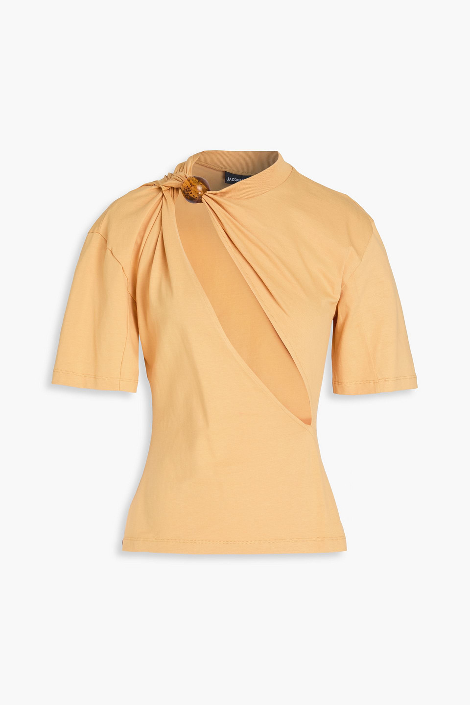 Embellished cutout cotton-jersey top - Yellow - XS