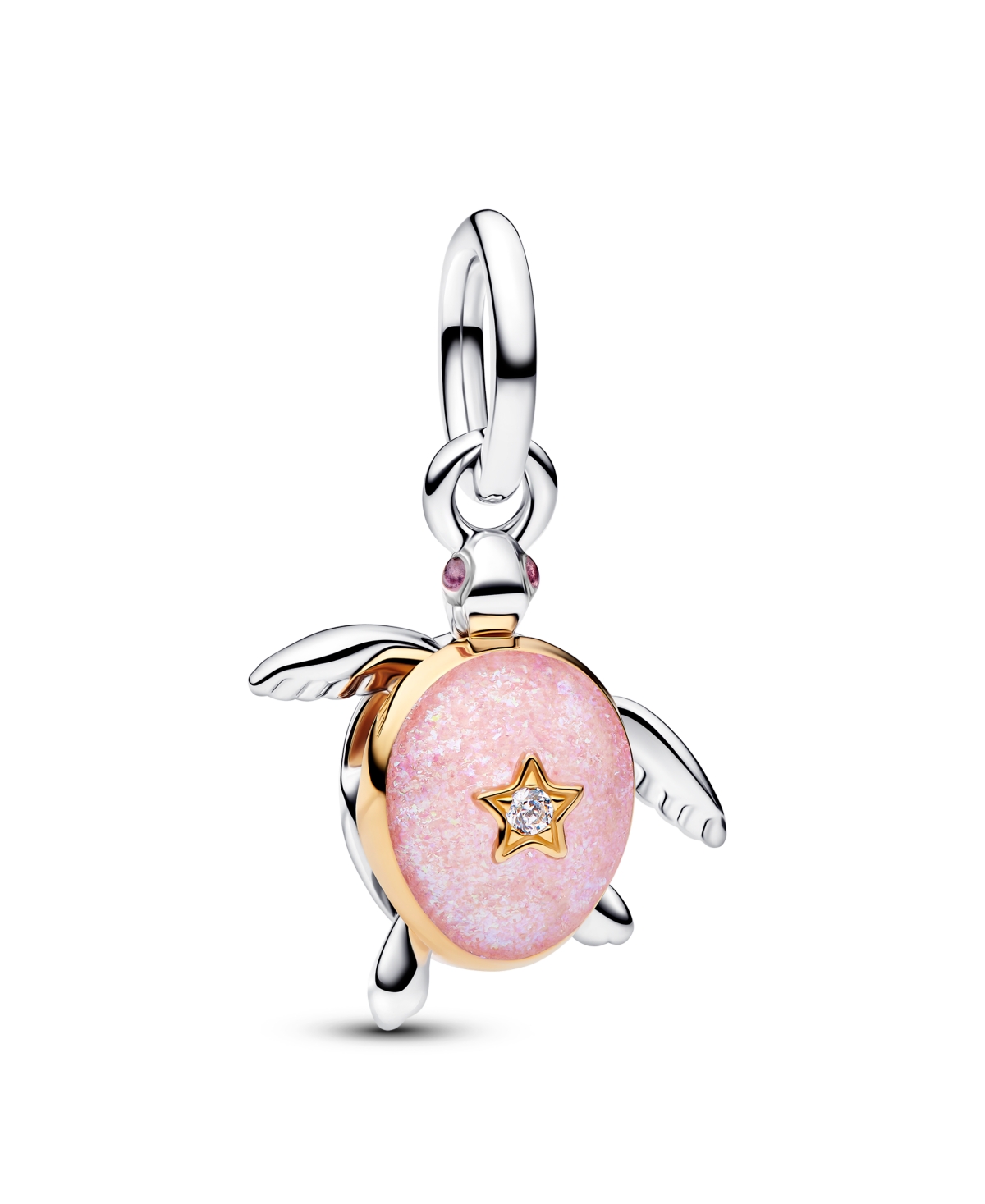 2026 Pink Sea Turtle Lab-grown Diamond Dangle Charm - Two-Tone