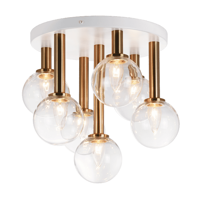 Aged Gold Brass Seven Light Flush Mount from the Stellar Collection