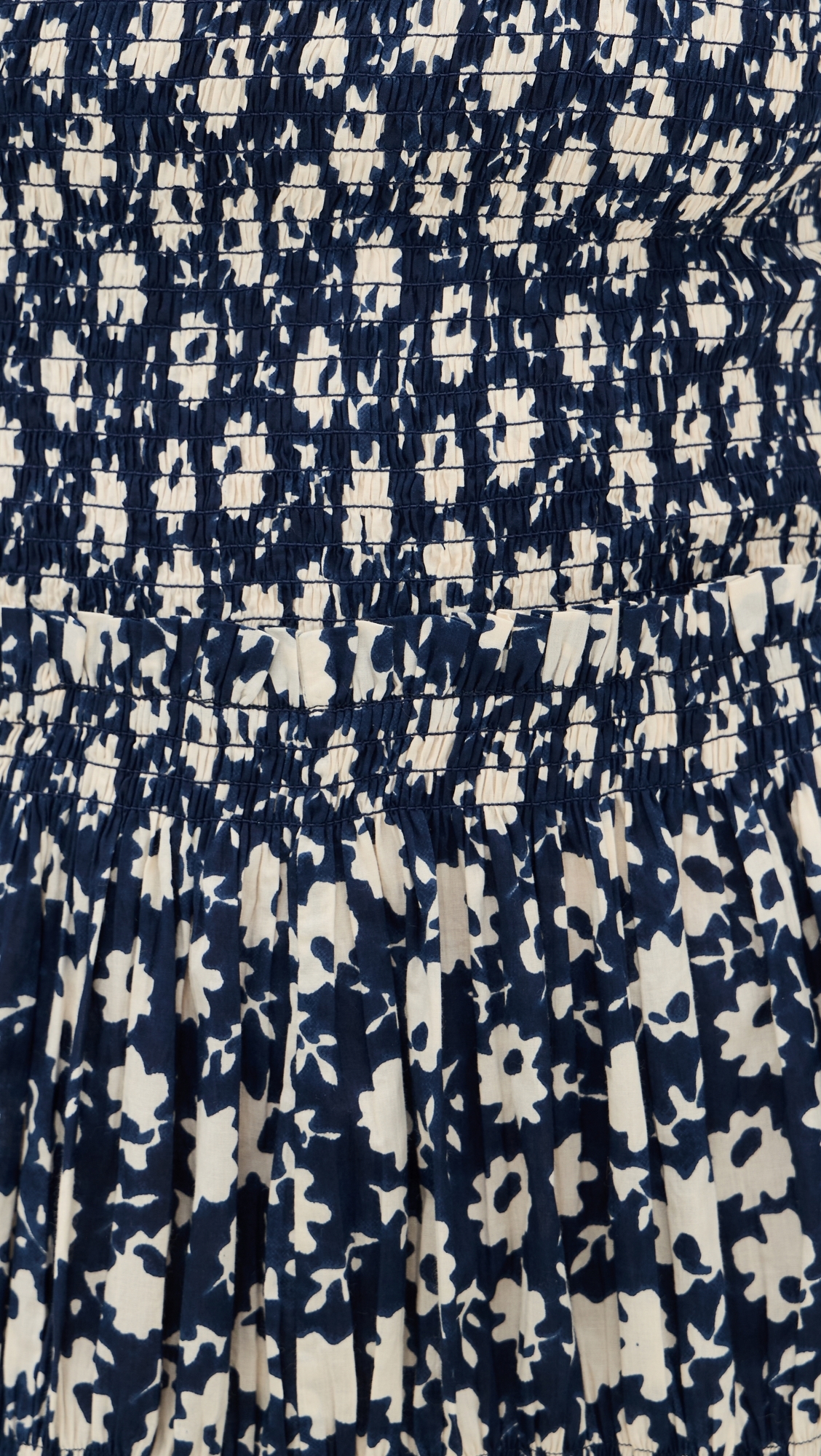 Lore Smocked Mini Dress Navy Floral Stamp