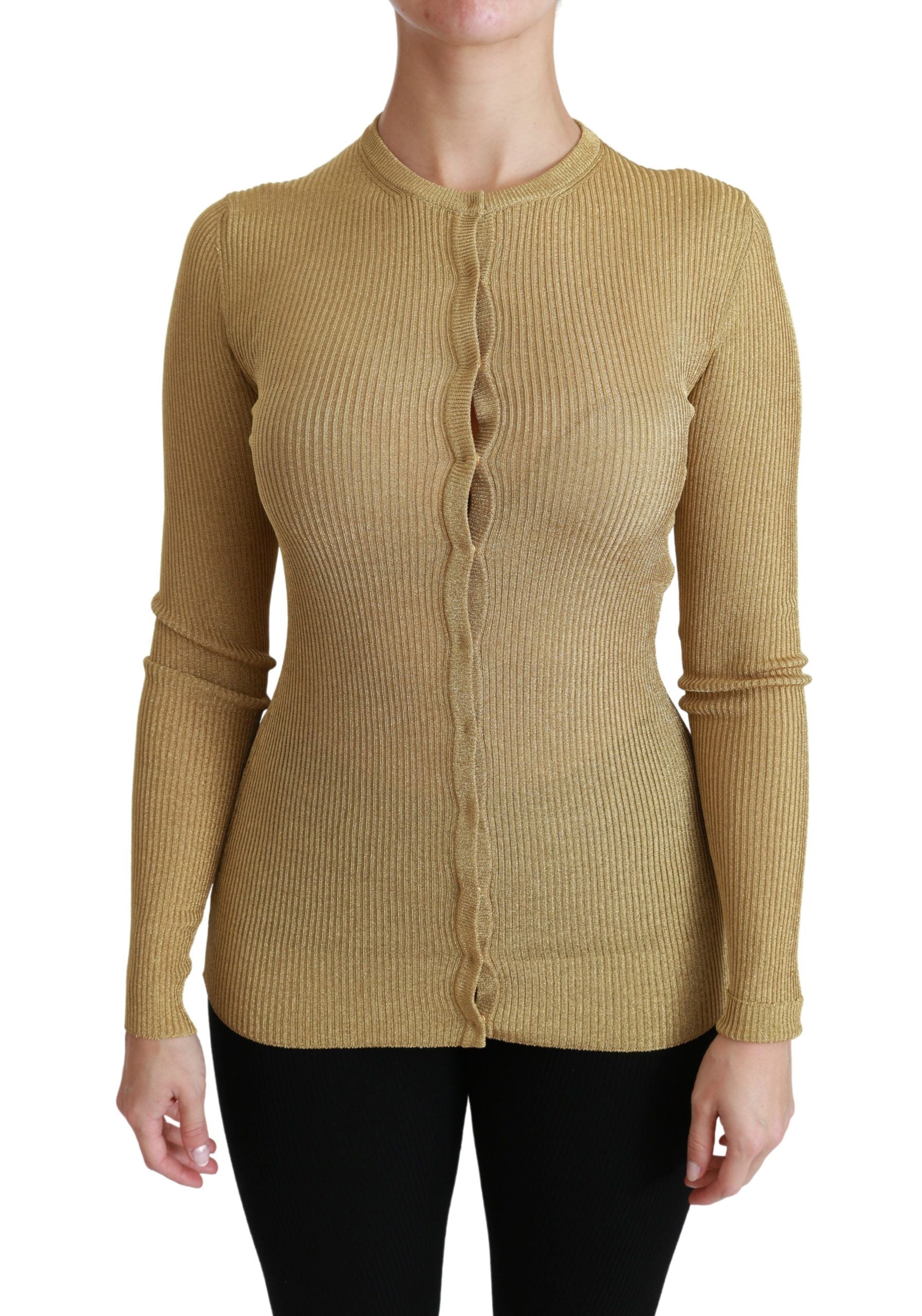 Ribbed Viscose Cardigan — Gold