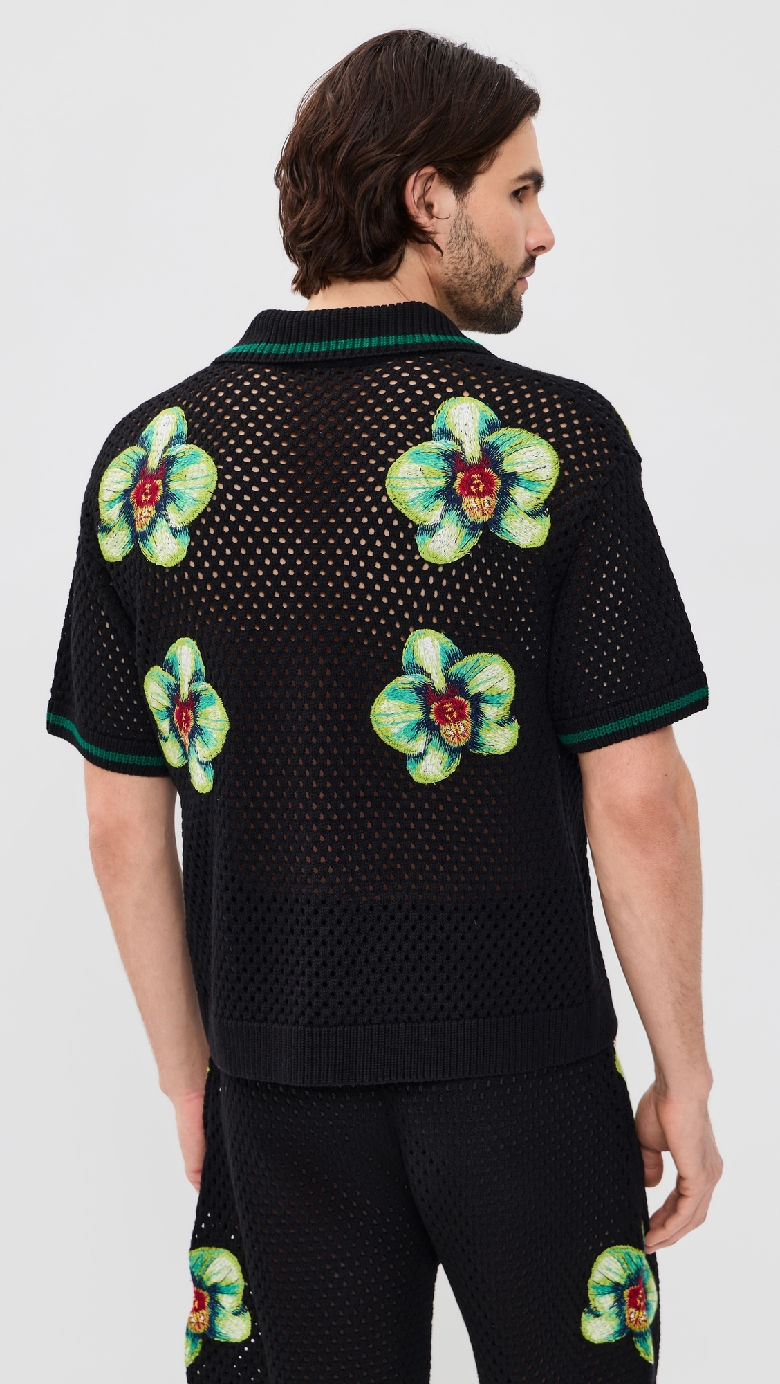 Glitch Orchid Embroidered Crochet Shirt Black
