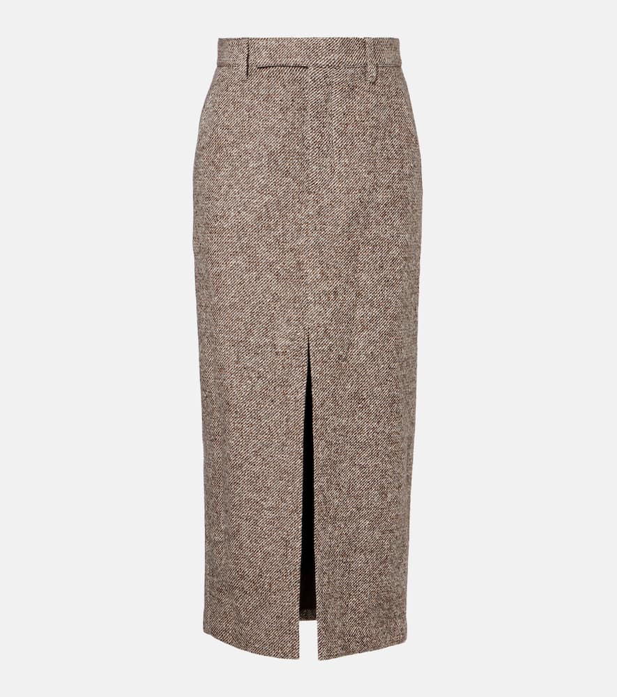Wool and silk-blend midi skirt