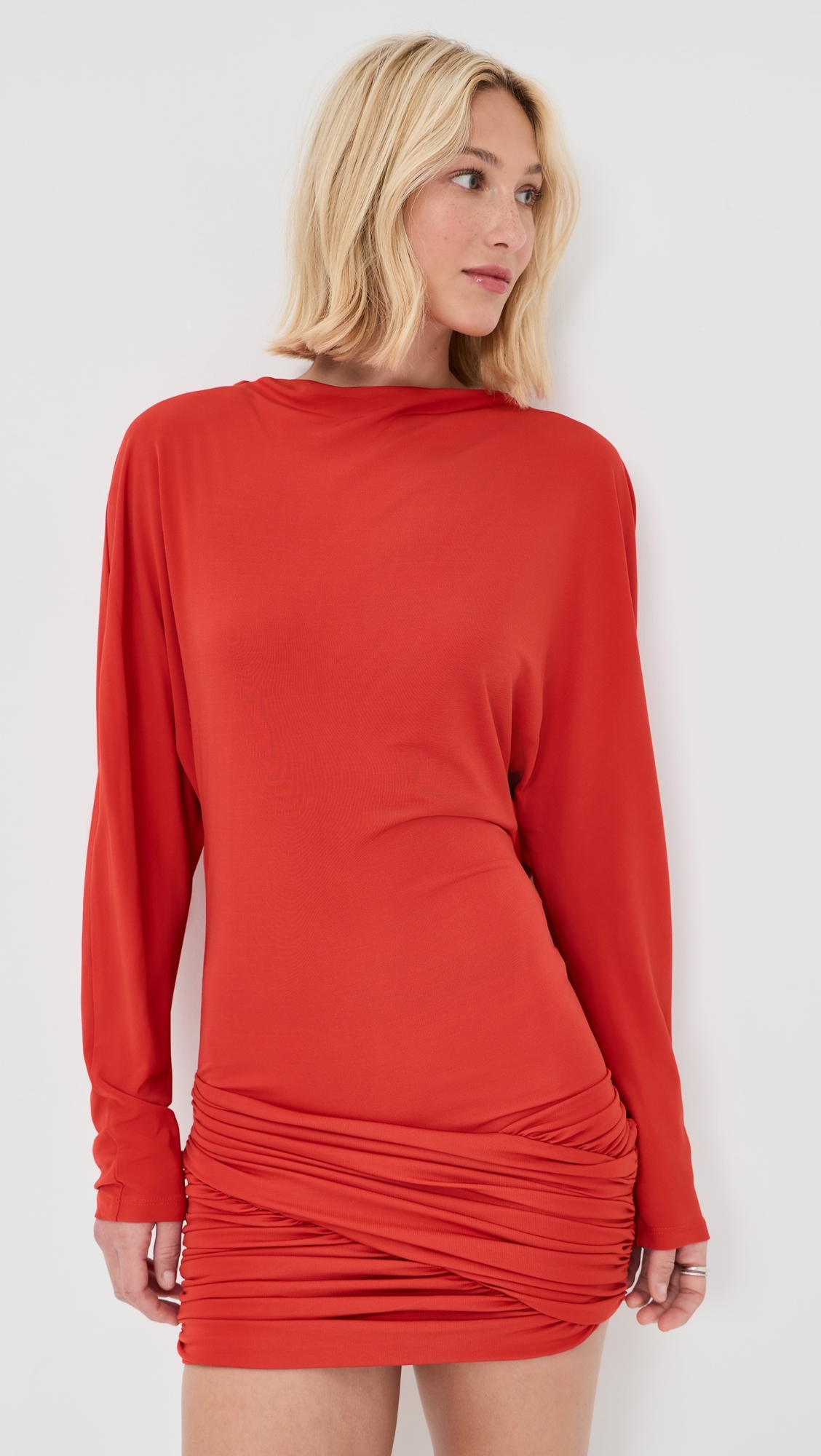 Luna Draped Jersey Mini Dress Tangerine