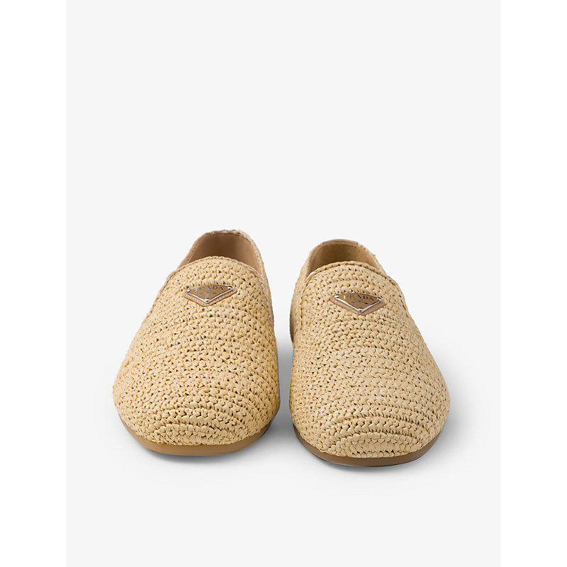 Mens Neutral Logo-plaque Slip-on Woven Loafers