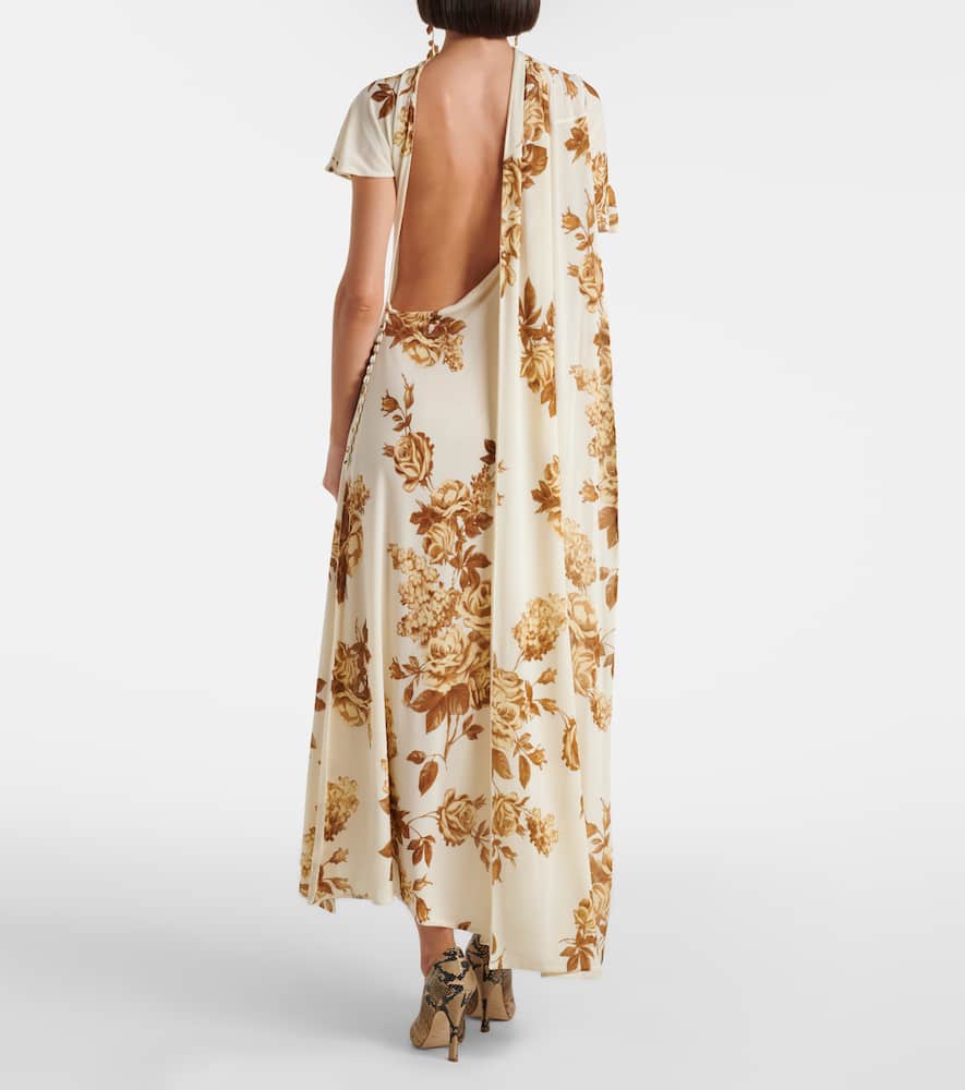 Floral scarf-detail midi dress