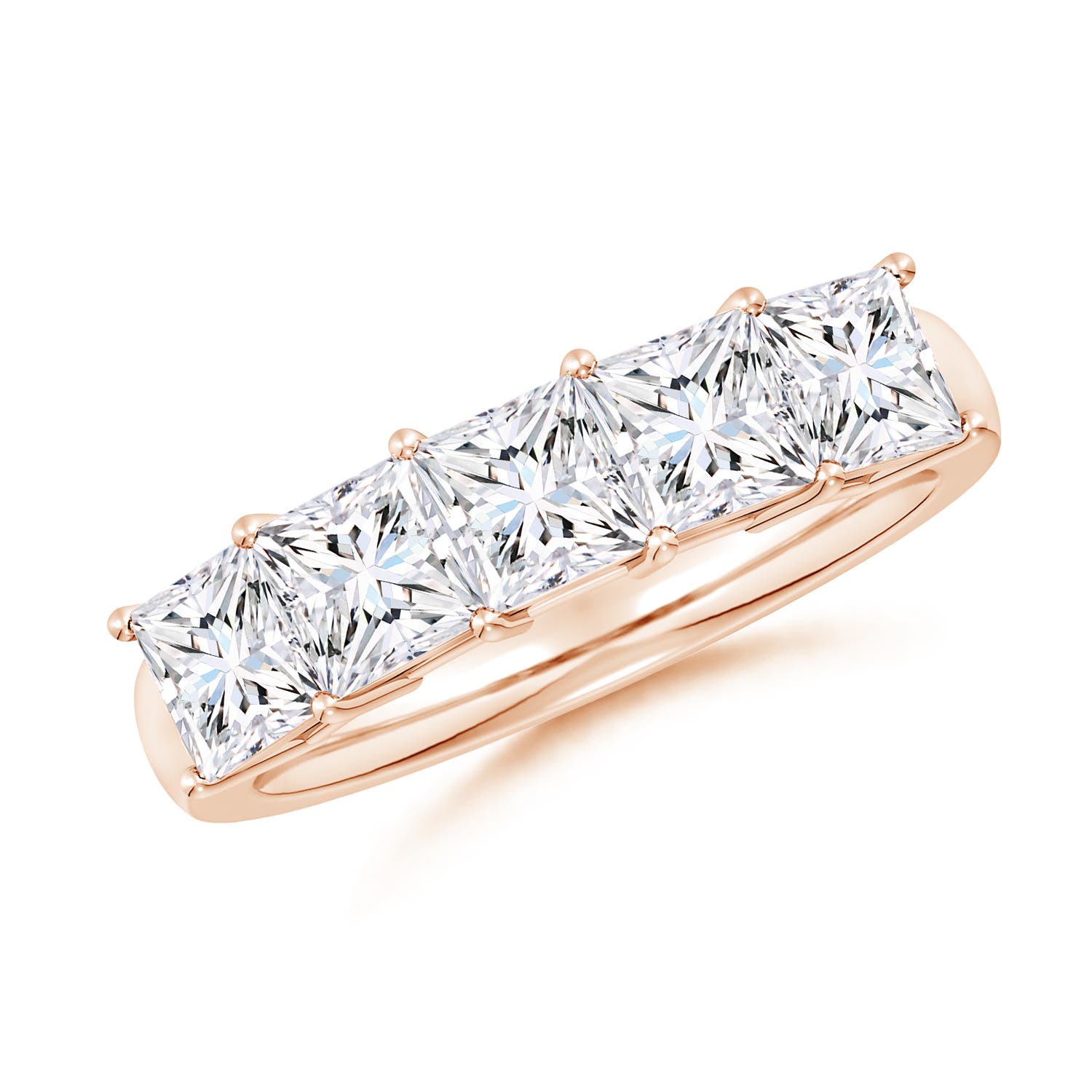 Angara 2.6 CTW Lab-Grown Prong-Set Princess-Cut Diamond Five Stone Wedding Ring in 14K Rose Gold
