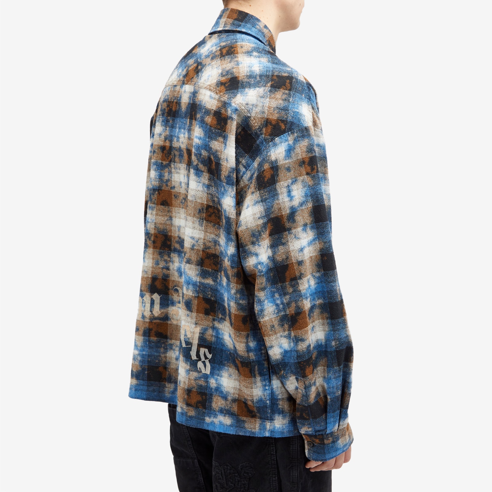 Men's Curved Logo Check Shirt in Light Blue