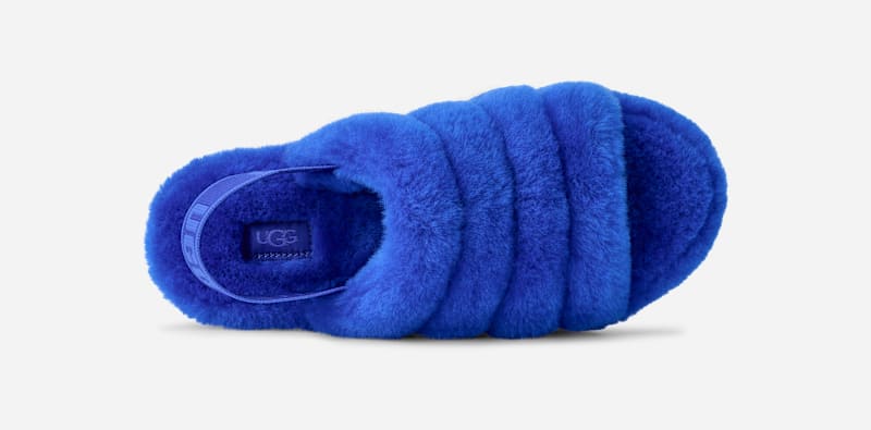 ® Women's Fluff Yeah Slide Sheepskin Slippers in Regal Blue/Dazzling Blue