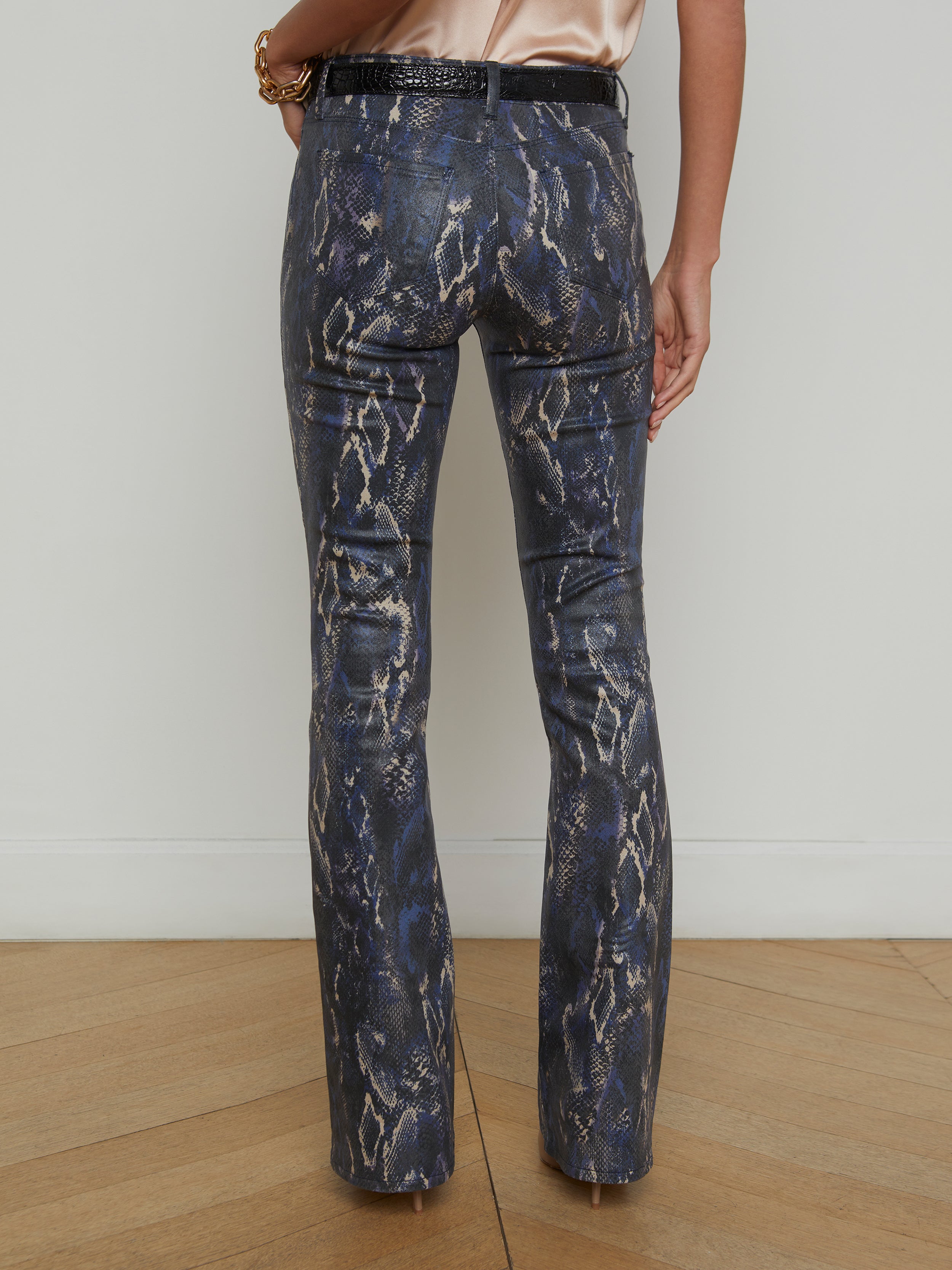 Selma Coated Bootcut Jean In Midnight/Tan Snake Coated