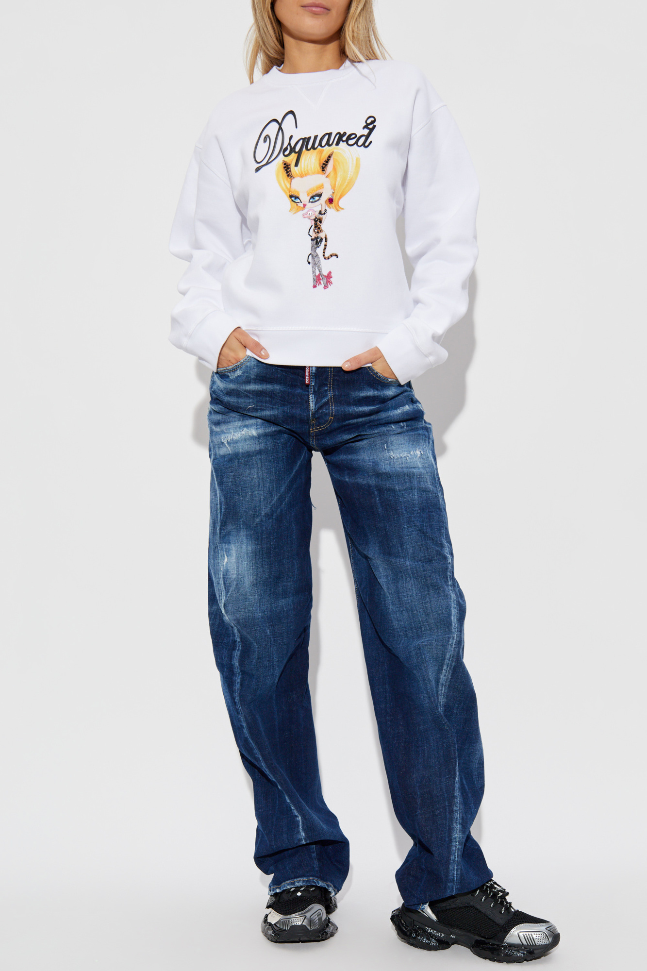 Sweatshirt With Print And Appliqués, Women's, White