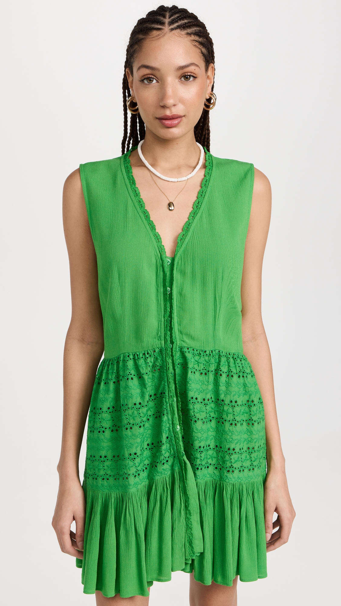 Eyelet Mini Dress Green