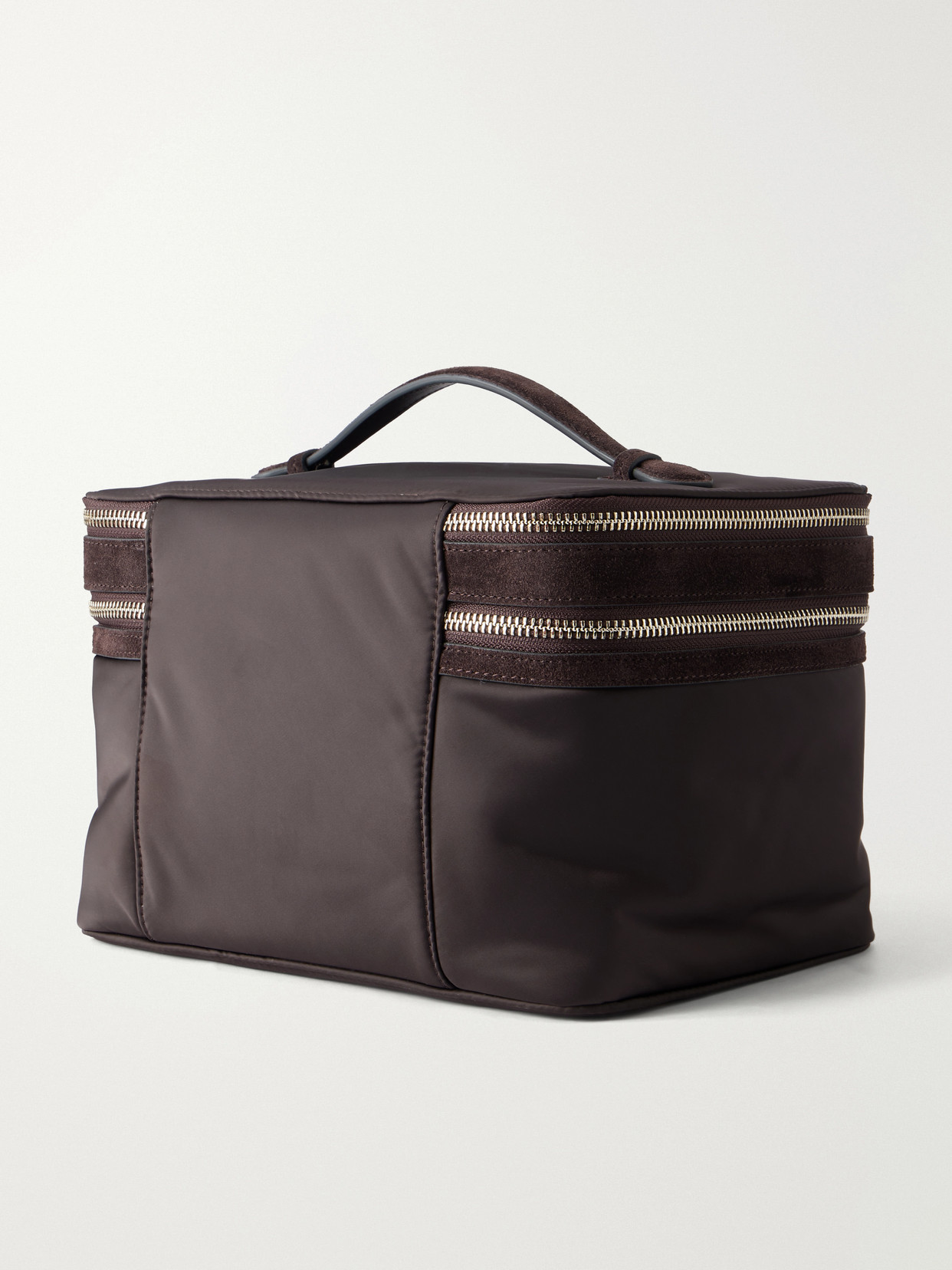 Suede-trimmed Shell Vanity Case - Brown