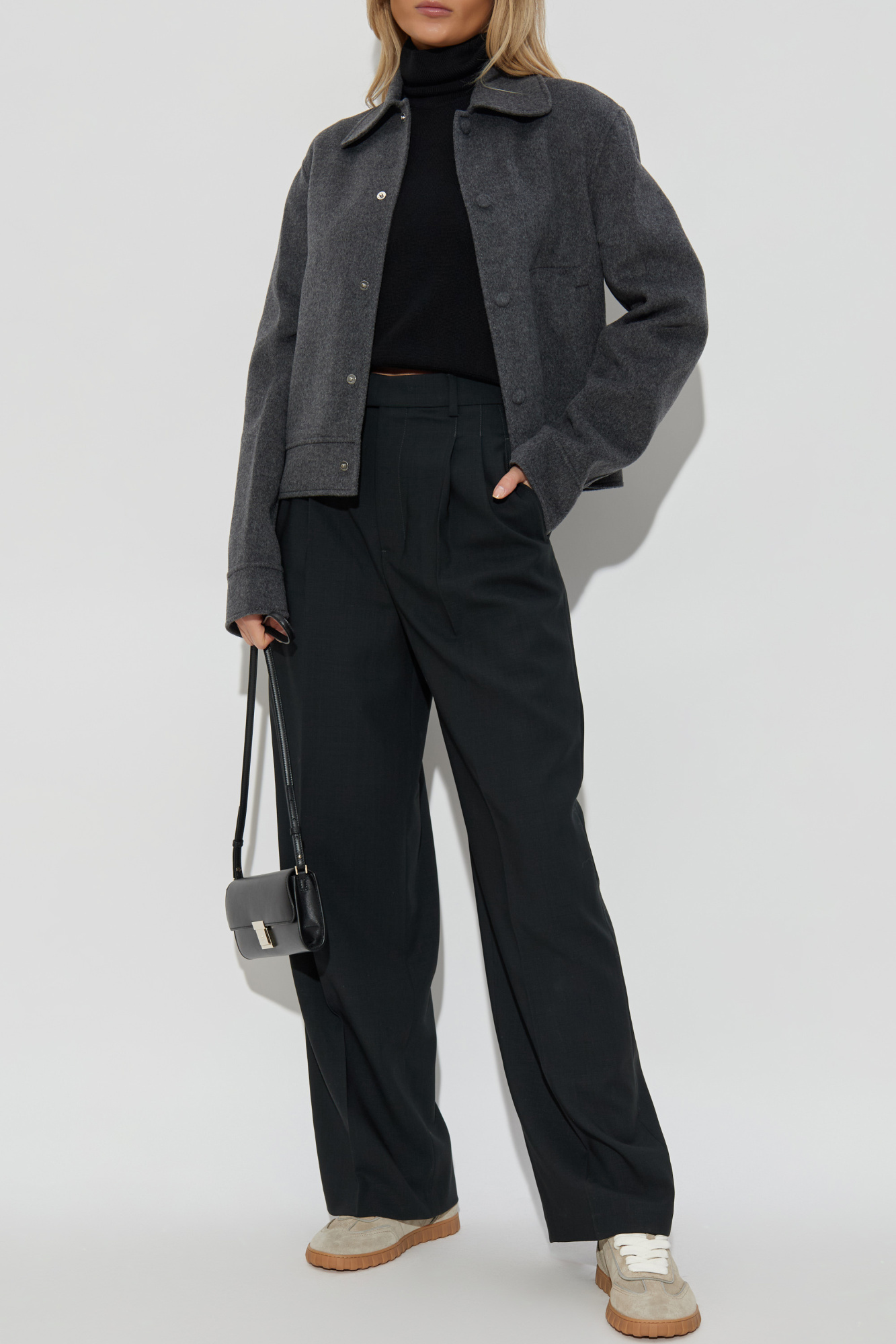 Wool Trousers With Pleats, Women's, Black