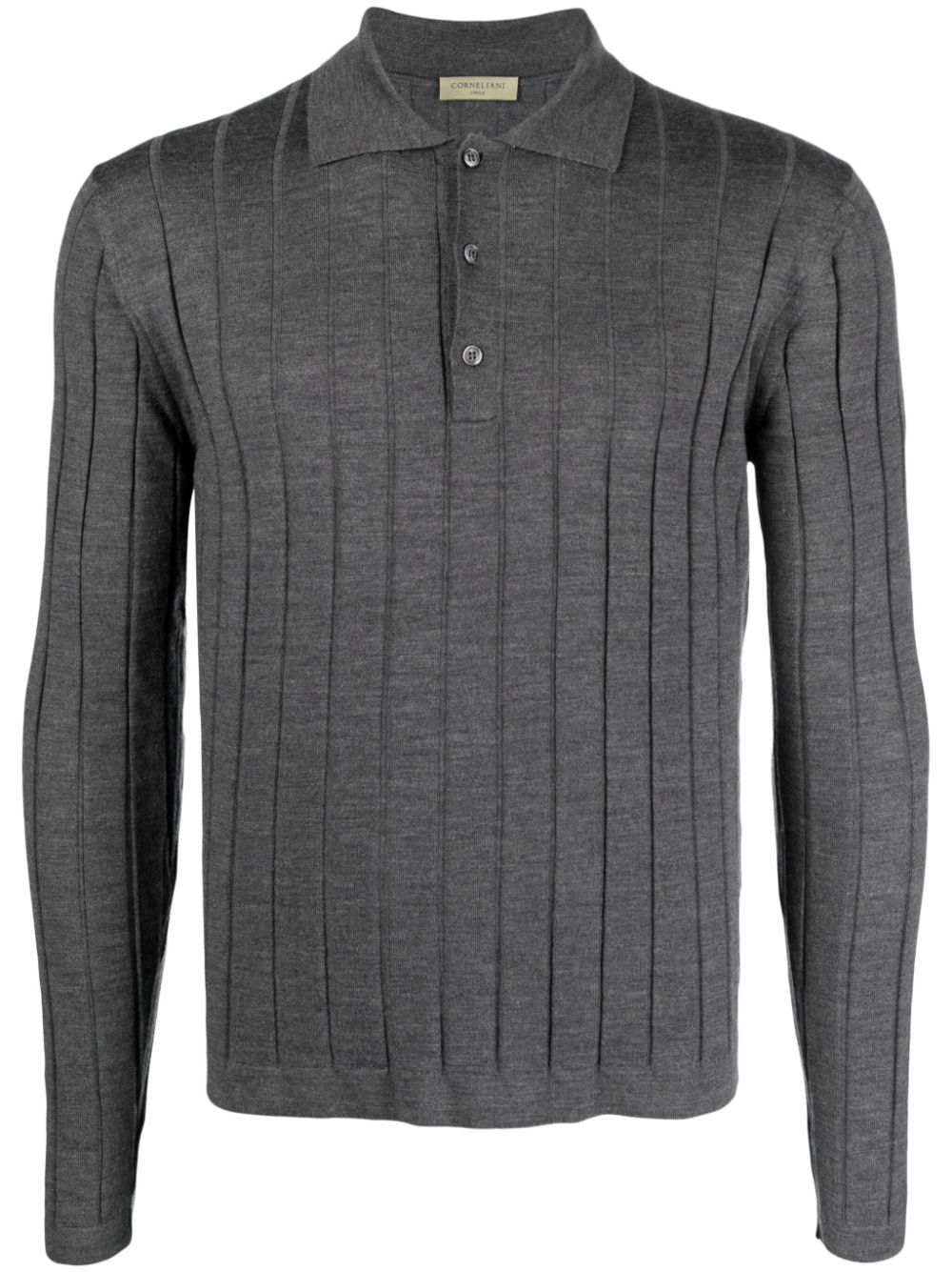 Ribbed virgin wool polo shirt - Grey