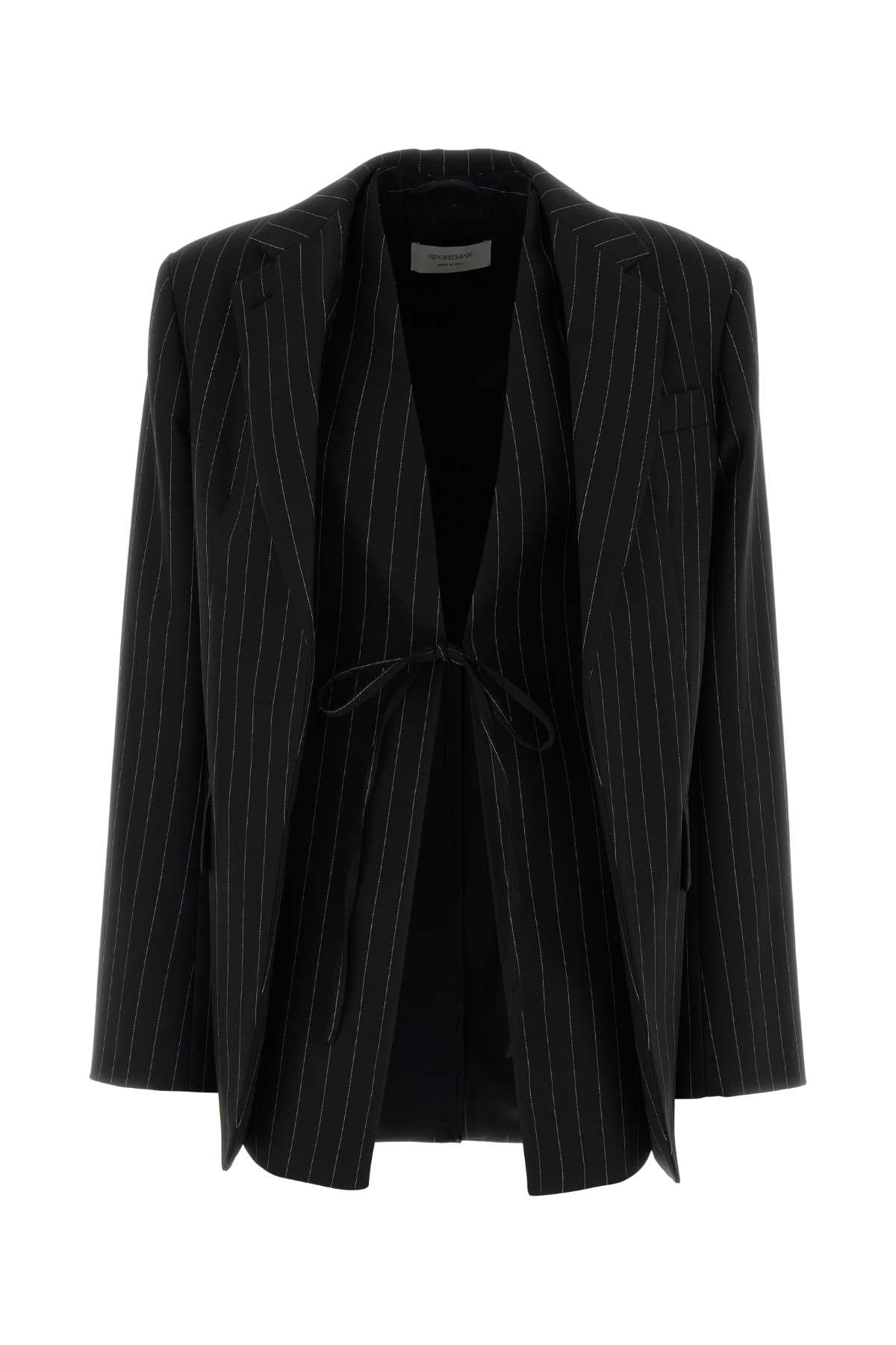 Virgin Wool Pinstripe Blazer — Black