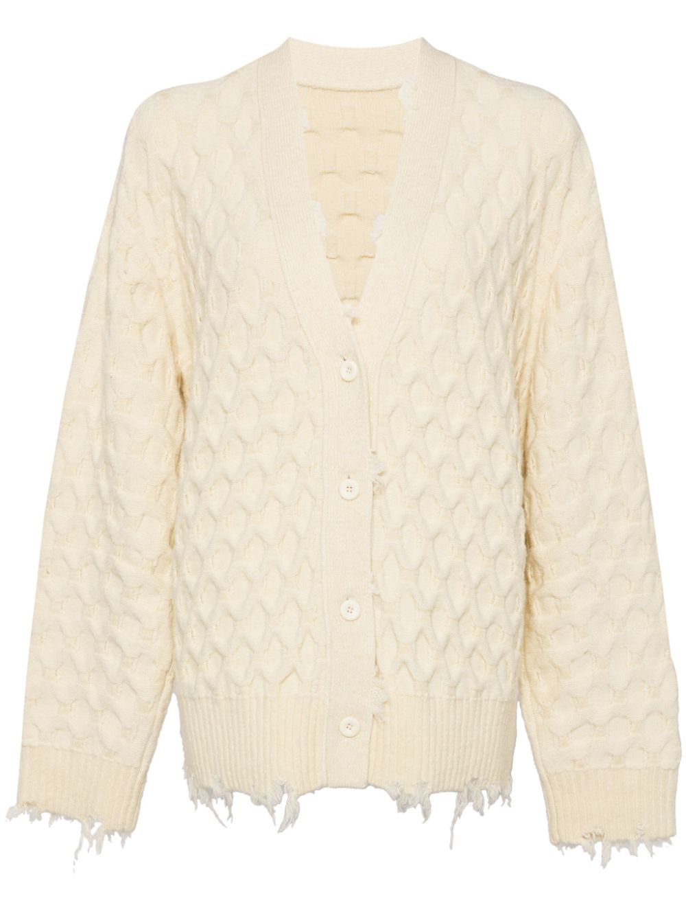 Collarless loose mid-length cardigan - Neutrals