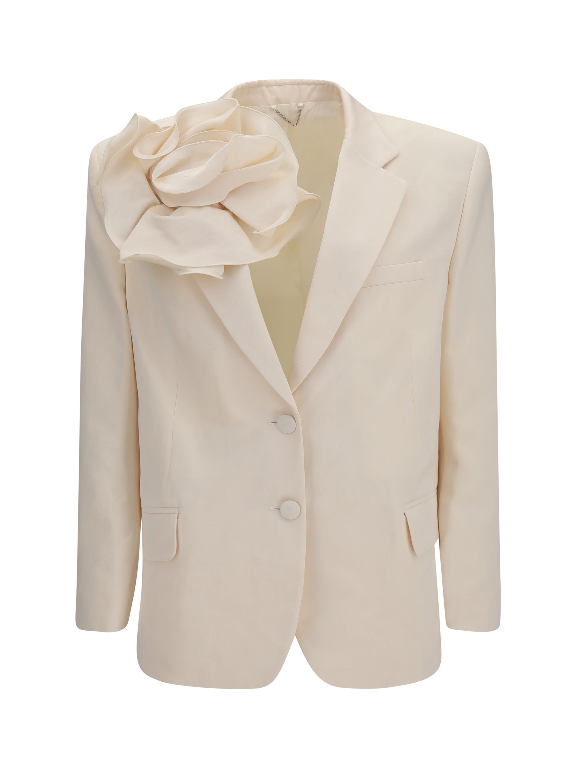 Removable Floral Appliqué Cotton-Silk Blazer — Cream