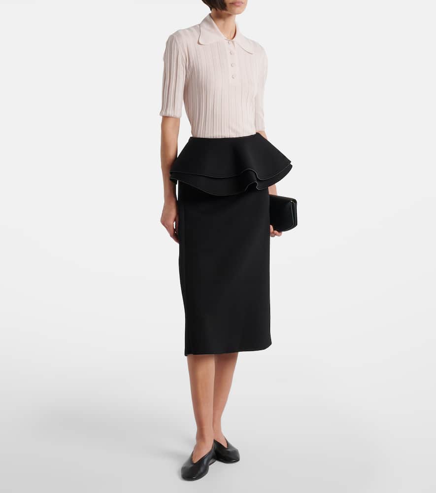Ribbed-knit wool polo shirt