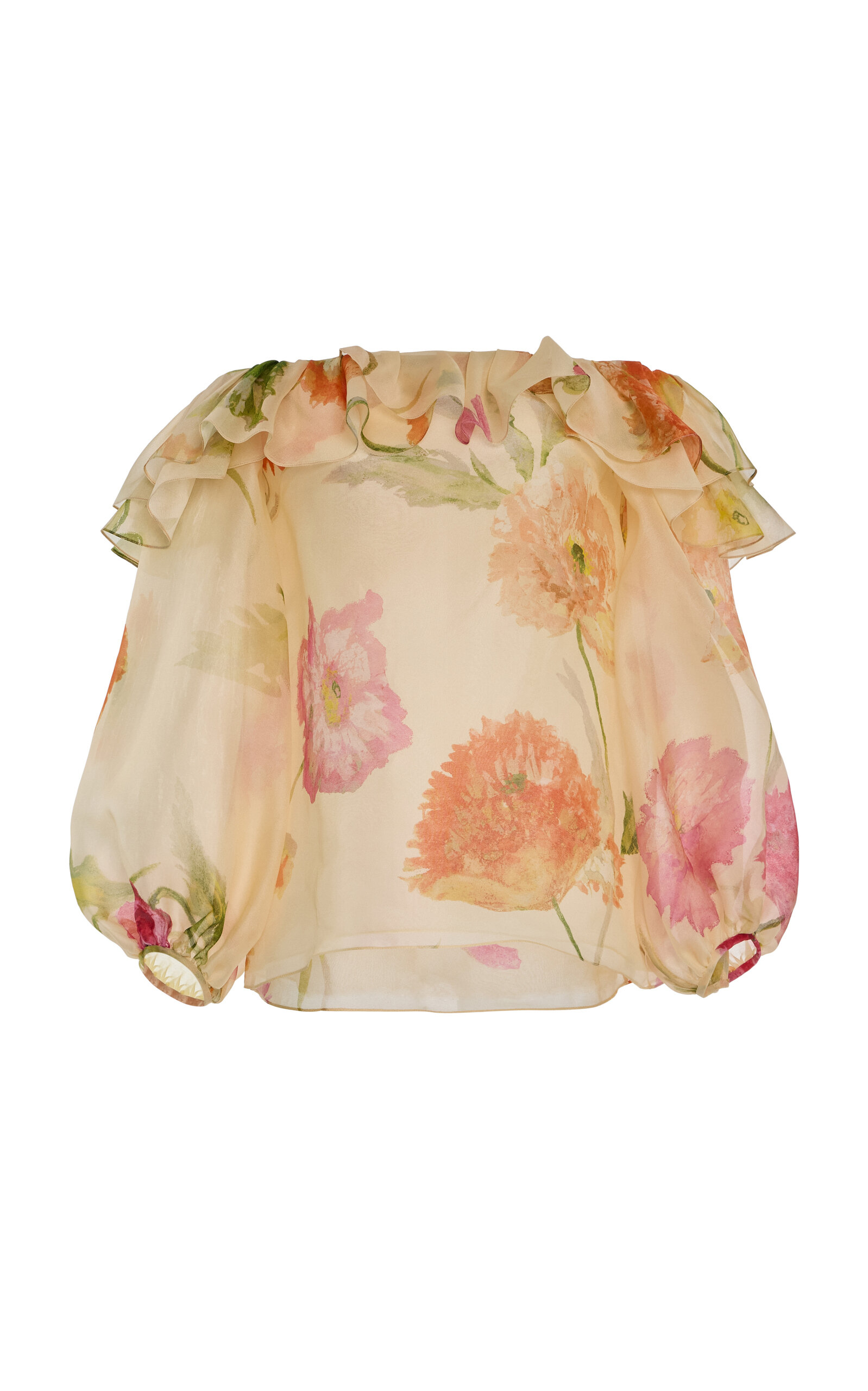 Printed Off-The-Shoulder Crepe Organza Top