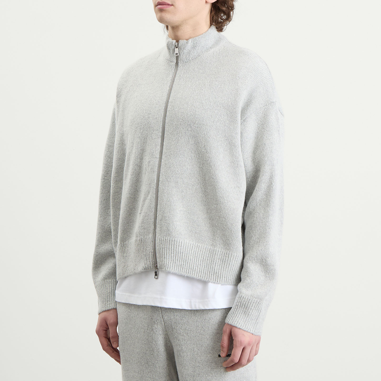 Men's Mohair Blend Knit Track Jacket Light Grey