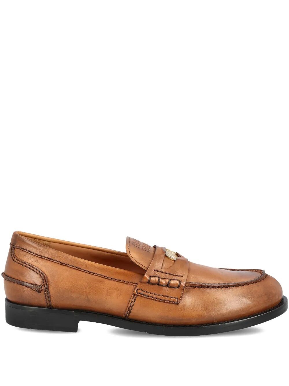 Vintage-Effect Leather Penny Loafers