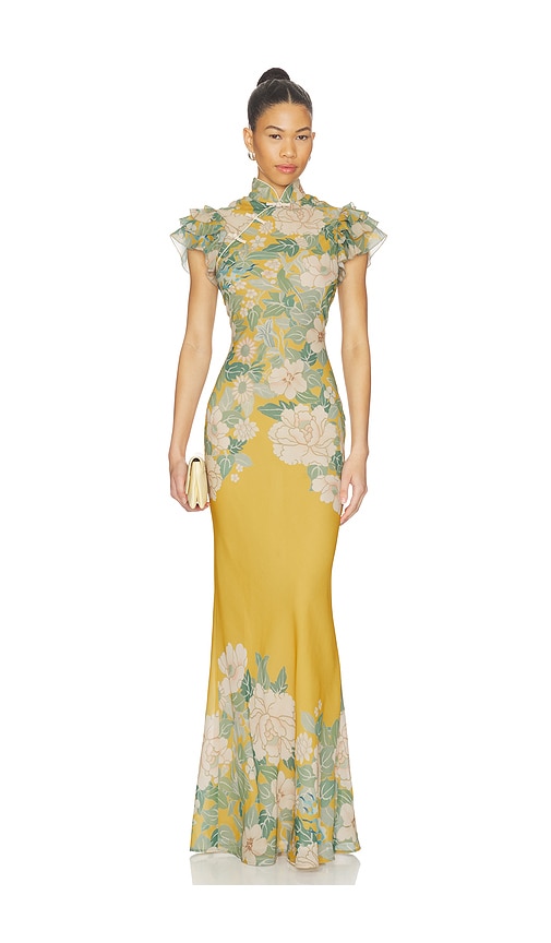 SAU LEE Stella Chiffon Dress in Yellow Multi. 12 also