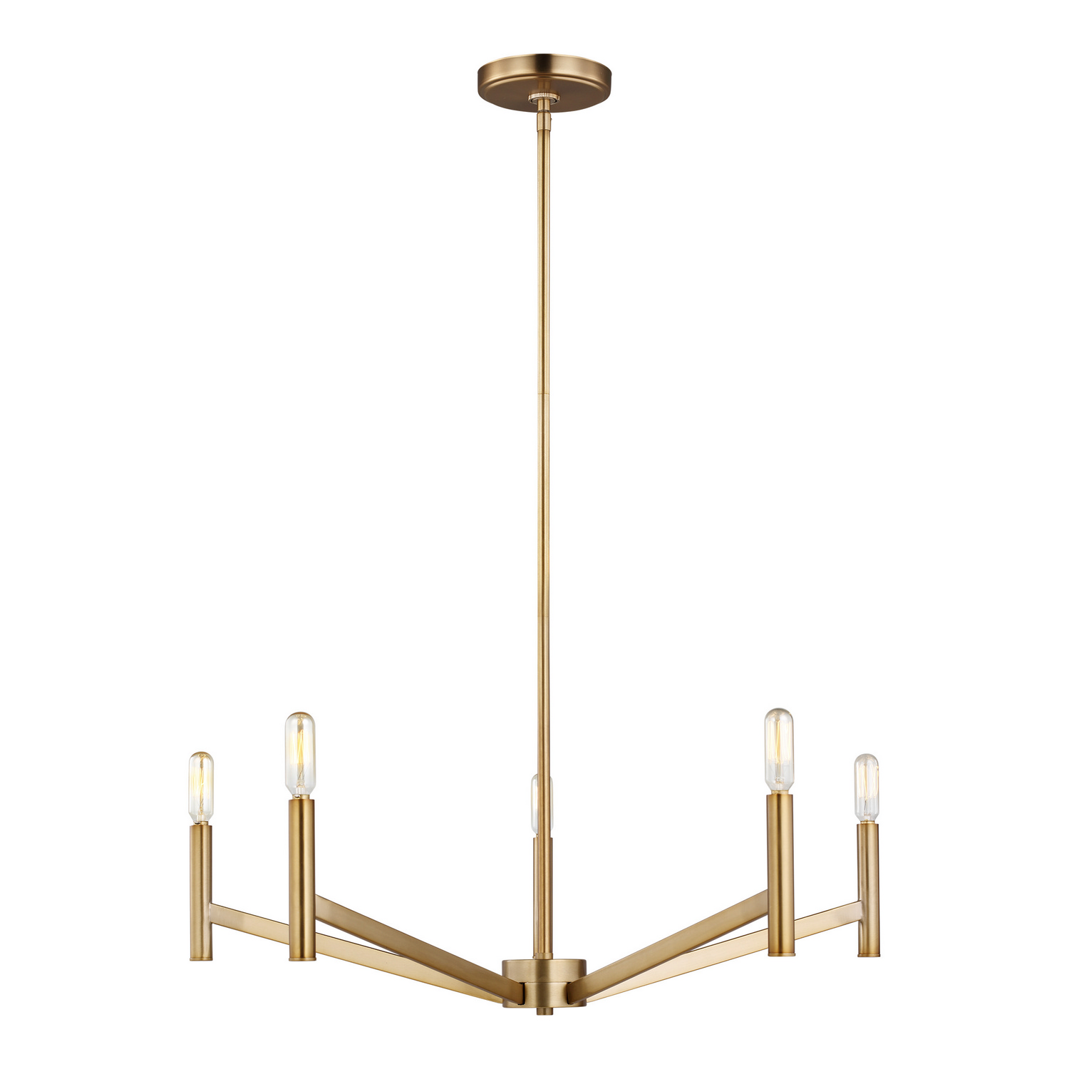 Satin Brass Five Light Chandelier from the Vector Collection