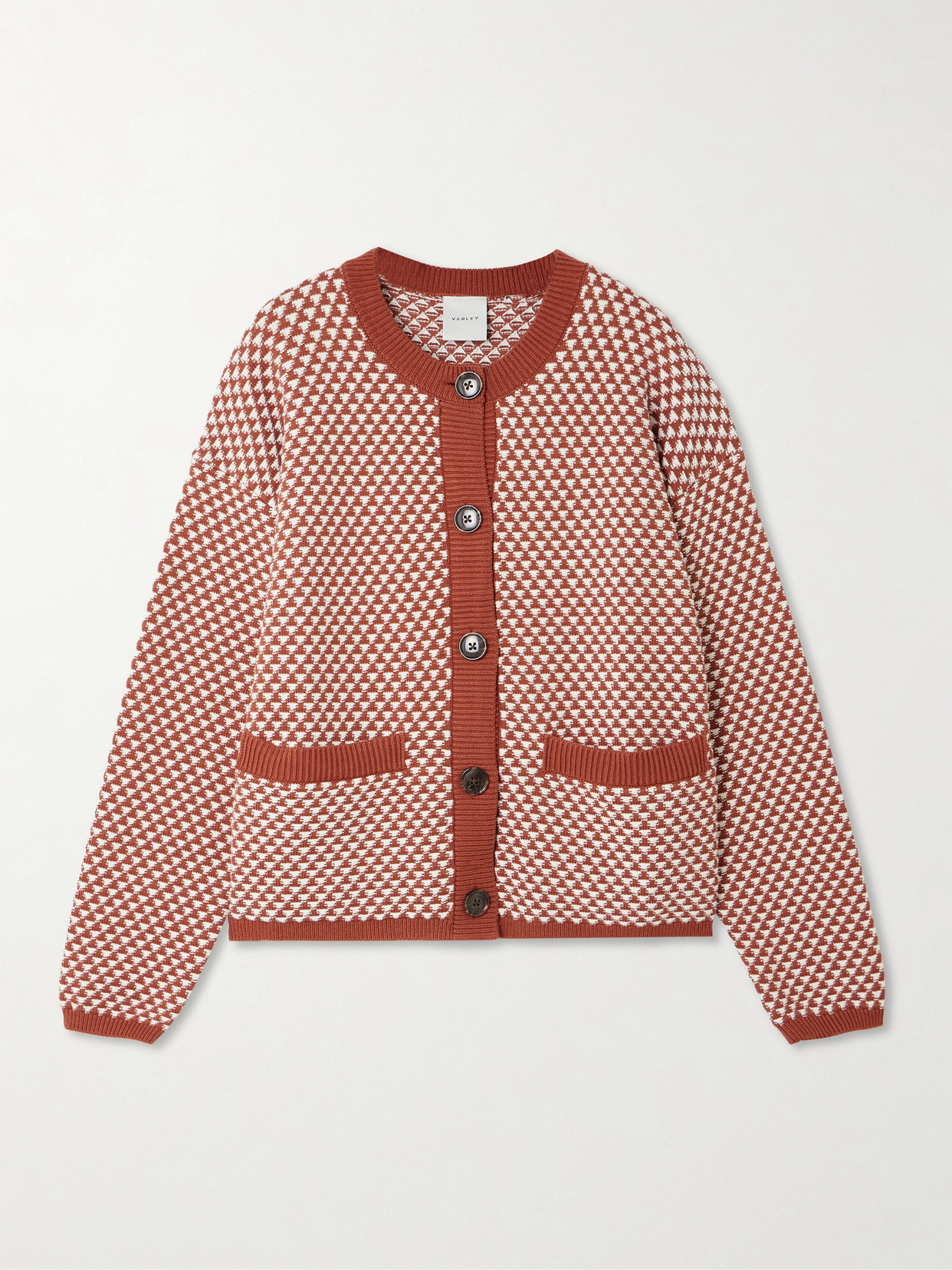 Elmwick Jacquard-knit Cotton Cardigan - Red