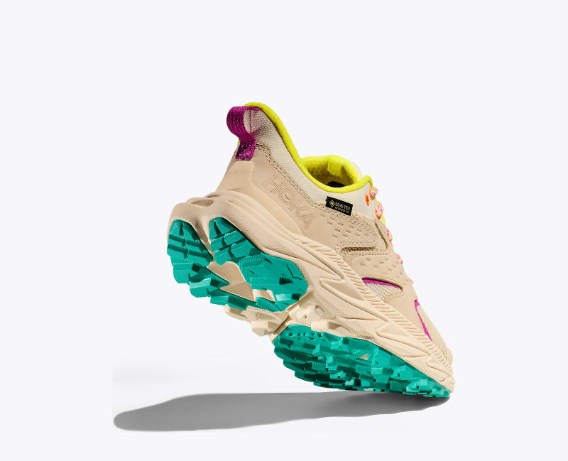 HOKA Anacapa 2 Low GTX Shoes in Vanilla/Electric Aqua