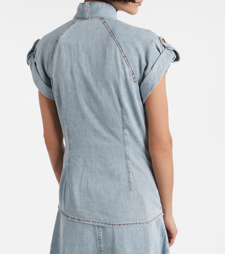 Tie-neck denim shirt