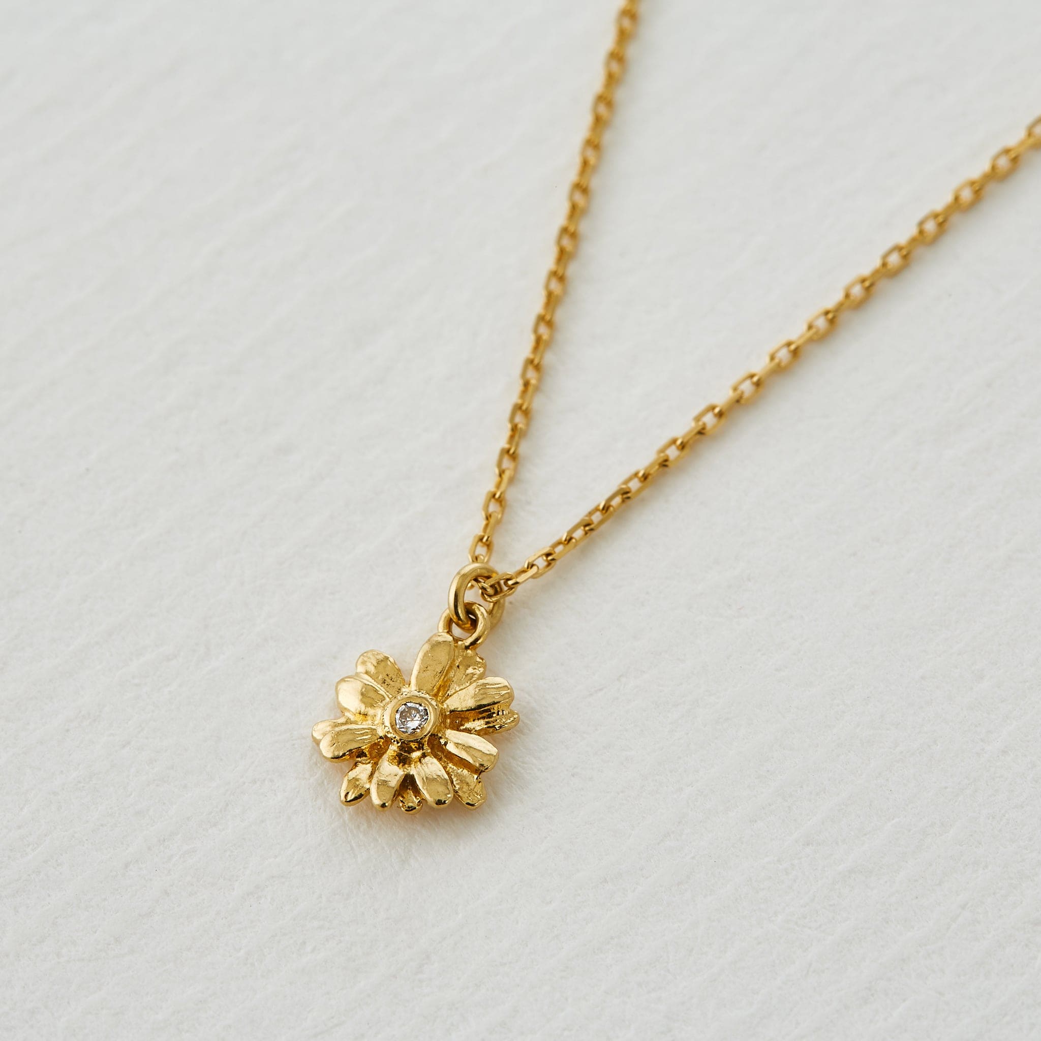 Teeny Tiny Diamond Daisy Necklace 18ct Yellow Gold Jewellery